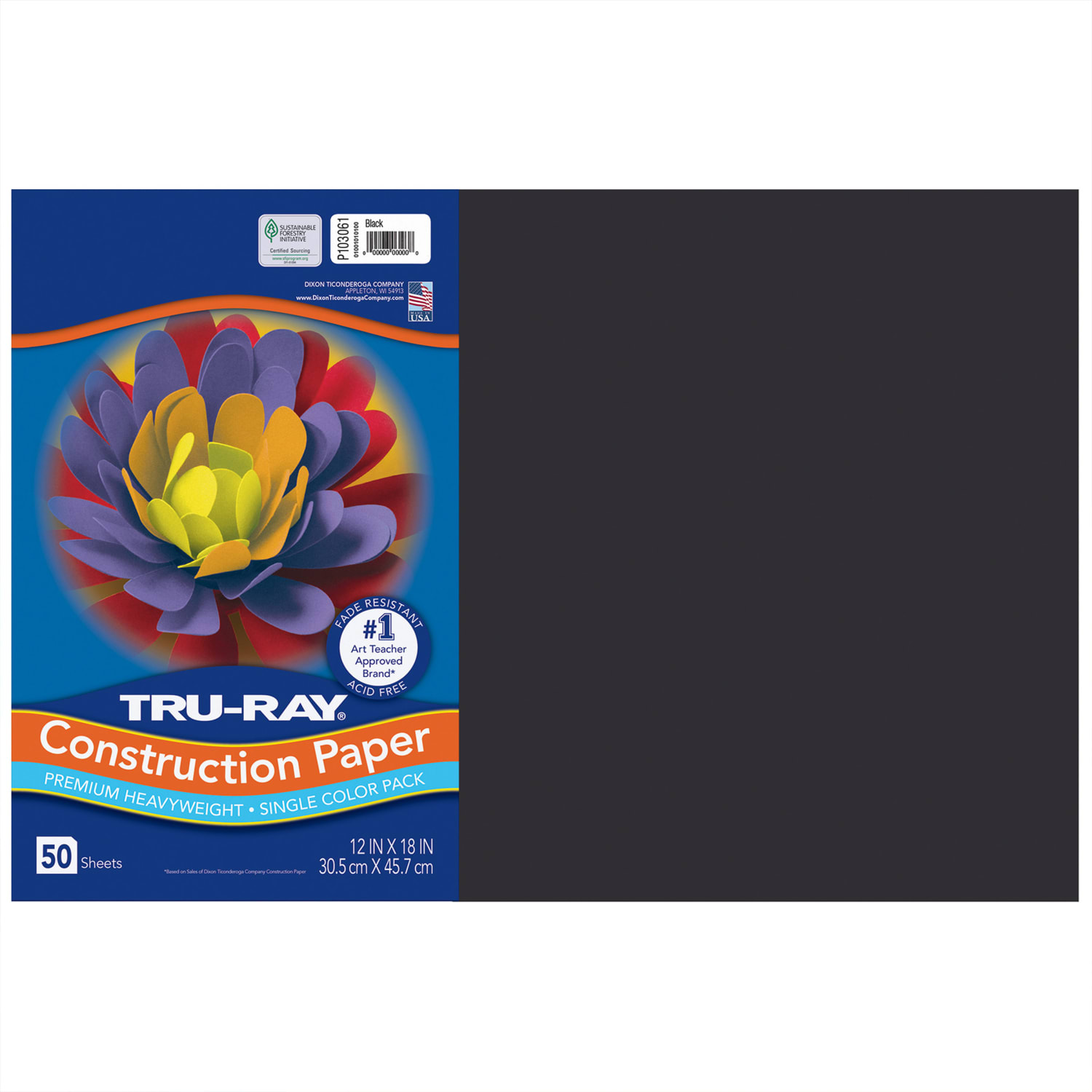 Tru-Ray Construction Paper, Heavyweight, 12in x 18in, Black, 50 Sheets Per Pack, Set Of 5 Packs - Image 3