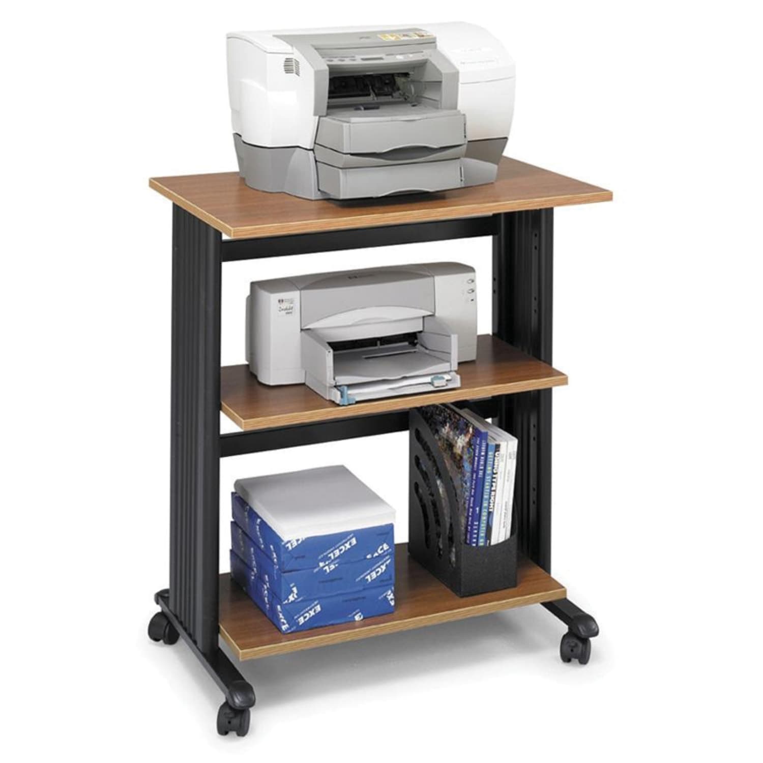 Safco 1881MO 3 Level Adjustable Printer Stand, 3 x Shelf(ves), 35inH x 29.50inW x 20inD, Steel, Medium Oak, Black