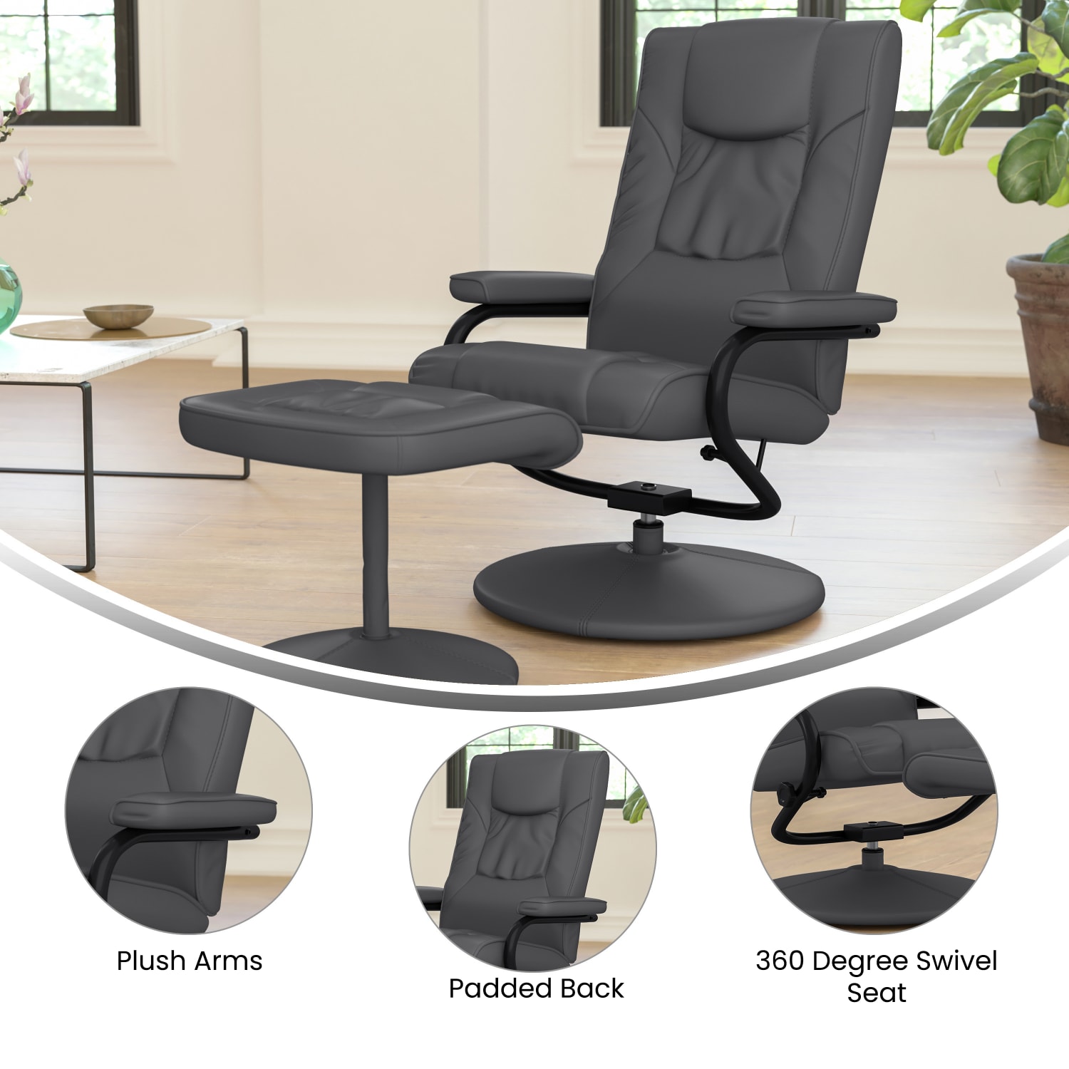 Flash Furniture Contemporary Recliner With Wrapped Base Ottoman Gray PopularChairscom Flash Furniture Contemporary Recliner With Wrapped Base Ottoman Gray PopularChairscom