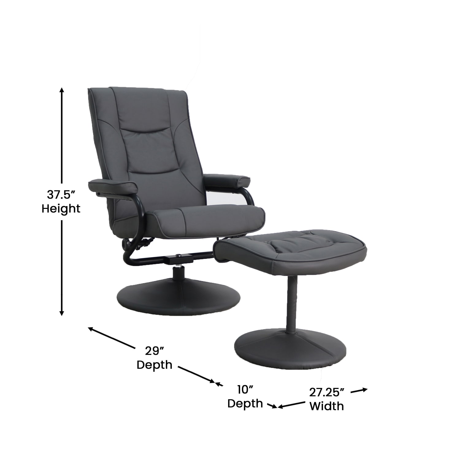 Flash Furniture Contemporary Recliner With Wrapped Base Ottoman, Gray - Image 6