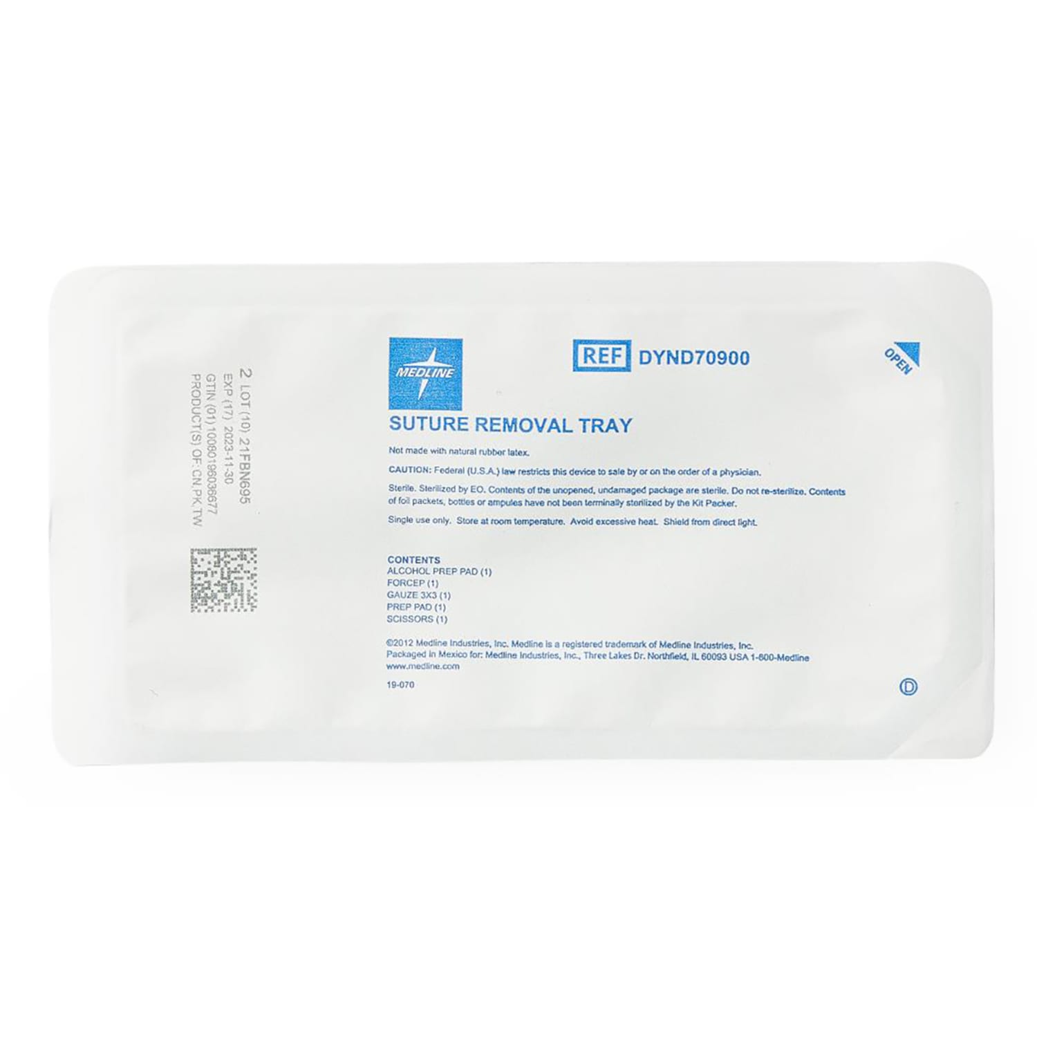 Medline Suture Removal 5-Piece Trays, 2-9/16in x 2-9/16in, White, Box Of 50 Trays
