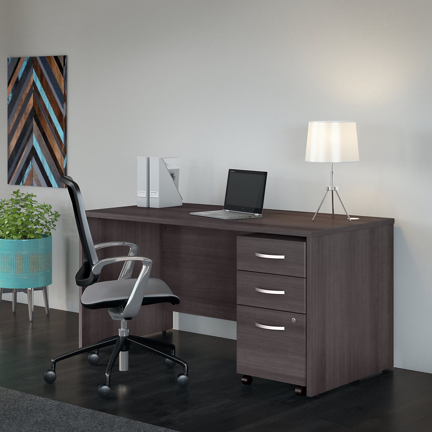 Bush Business Furniture Studio C 60inW Office Computer Desk With Mobile File Cabinet, Storm Gray, Standard Delivery - Image 3