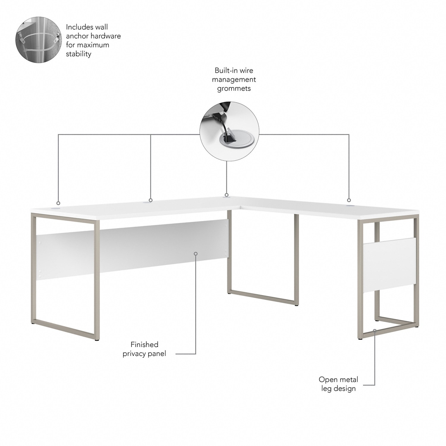 Bush Business Furniture Hybrid 72inW L-Shaped Corner Desk Table With Metal Legs, White, Standard Delivery, HYB026WH - Image 4