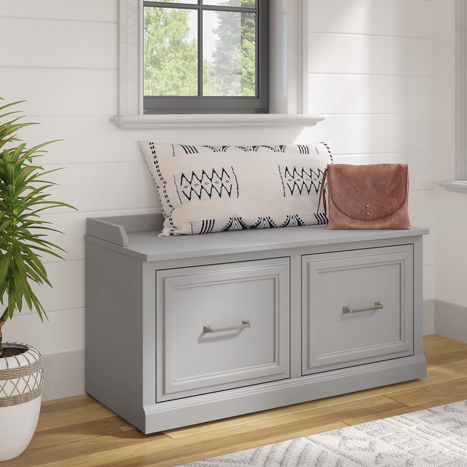 Bush Furniture Woodland 40inW Shoe Storage Bench With Doors, Cape Cod Gray, Standard Delivery - Image 3