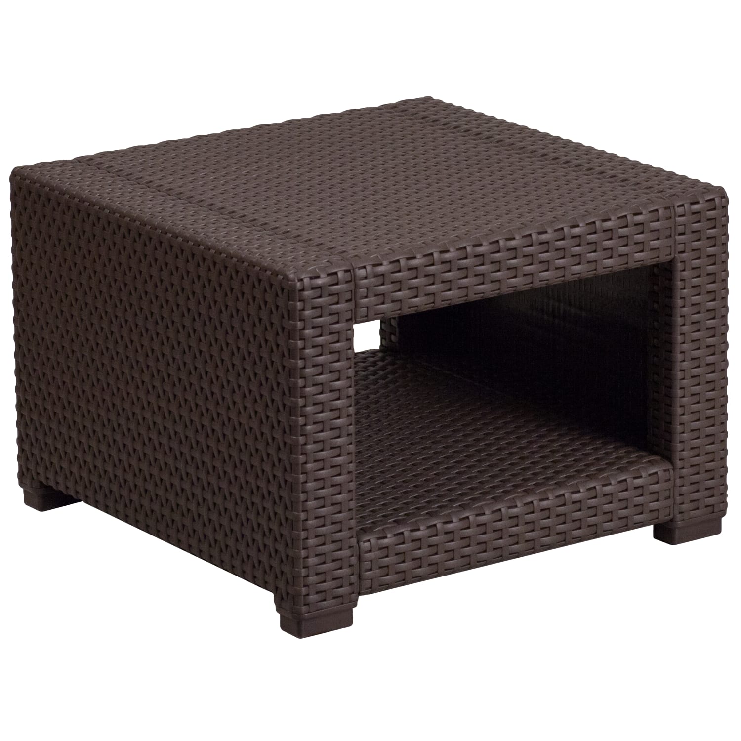 Flash Furniture Seneca Faux Rattan Outdoor Furniture End Table, 15-1/4inH x 22inW x 22inD, Chocolate Brown - Image 3