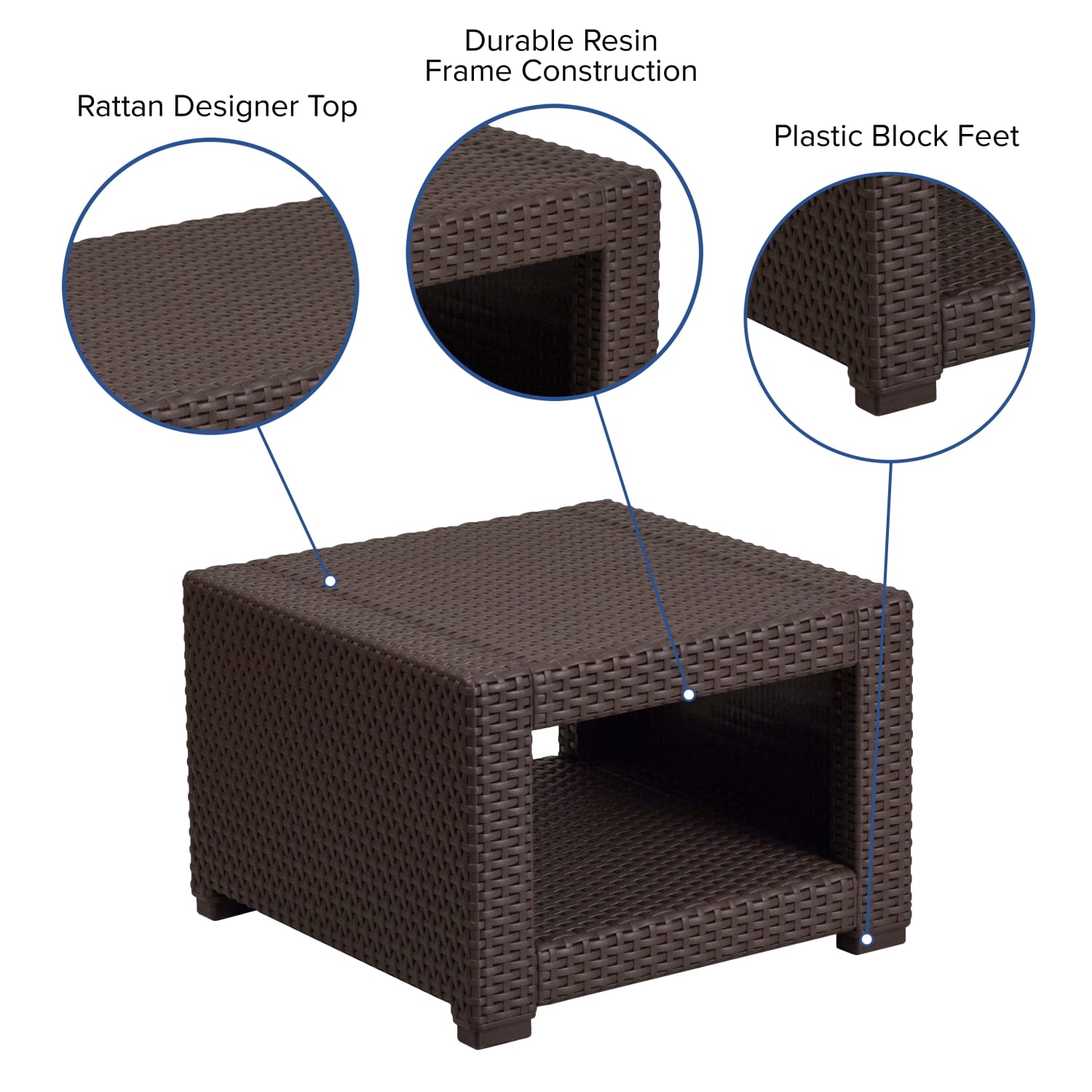 Flash Furniture Seneca Faux Rattan Outdoor Furniture End Table, 15-1/4inH x 22inW x 22inD, Chocolate Brown - Image 5