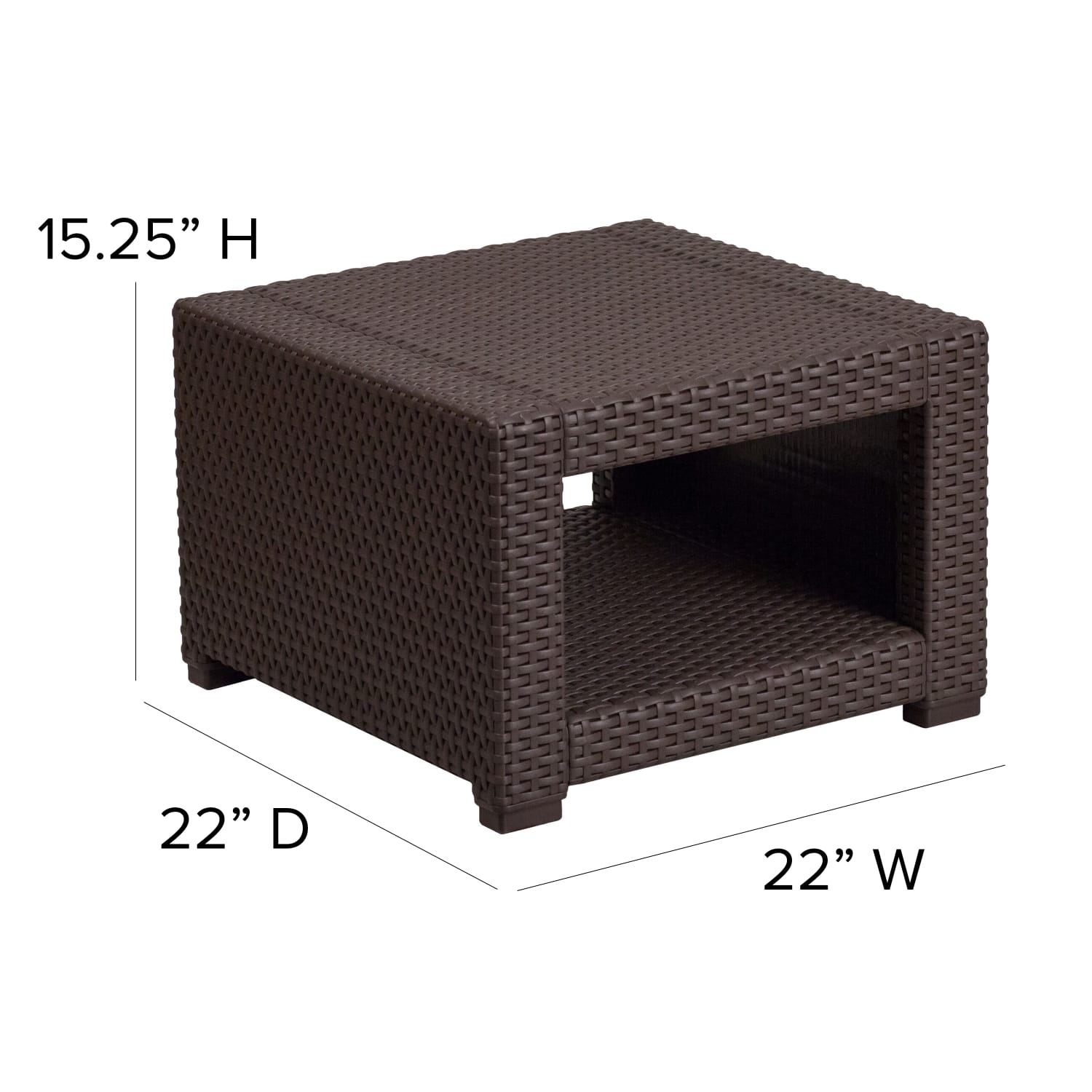 Flash Furniture Seneca Faux Rattan Outdoor Furniture End Table, 15-1/4inH x 22inW x 22inD, Chocolate Brown - Image 6
