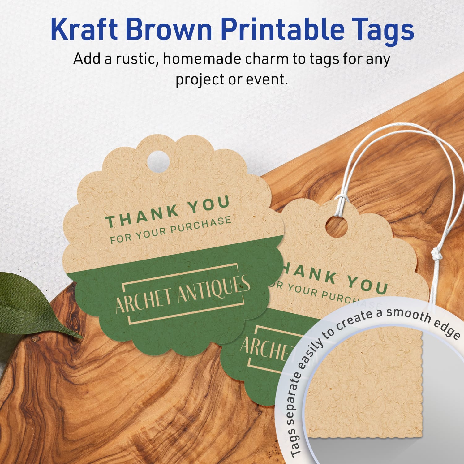 Avery Printable Tags With Sure Feed Technology, Print-To-The-Edge, 2.5in, Kraft Brown, Pack Of 90 - Image 3