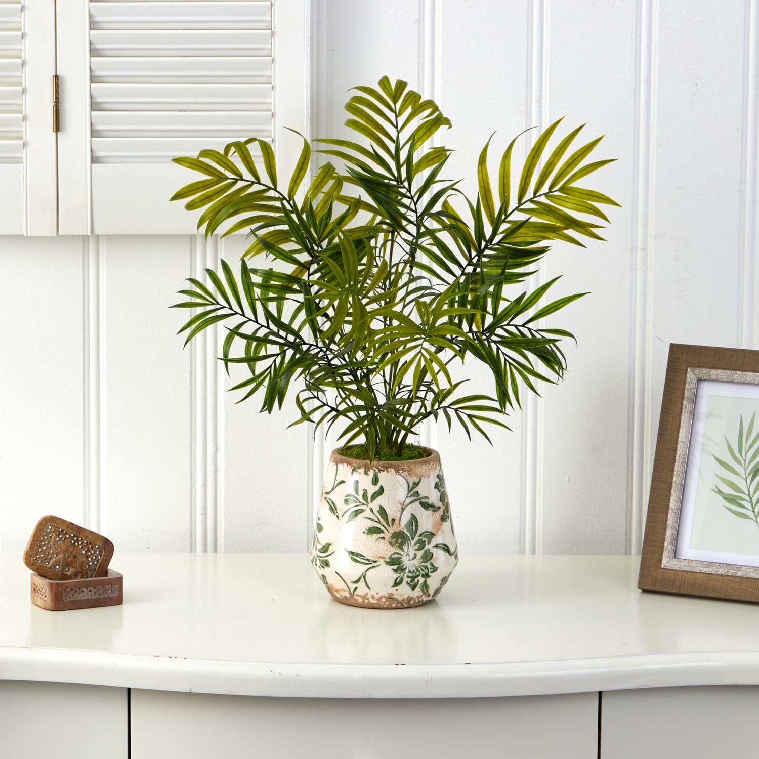 Nearly Natural Mini Areca Palm 18inH Artificial Plant With Vase, 18inH x 18inW x 13inD, Green/White - Image 4