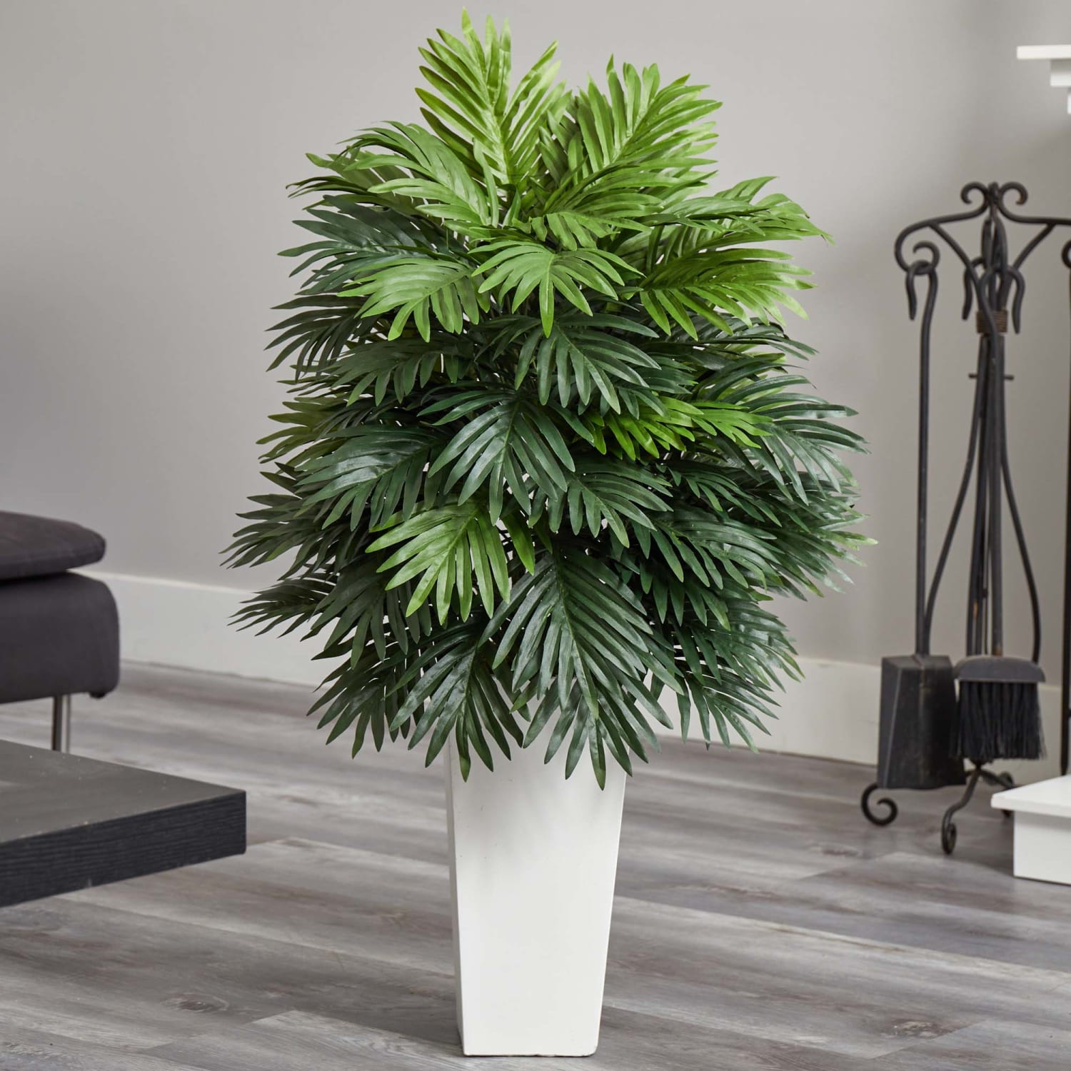 Nearly Natural Areca Palm 40in Artificial Plant With Tower Planter, Green/White - Image 4