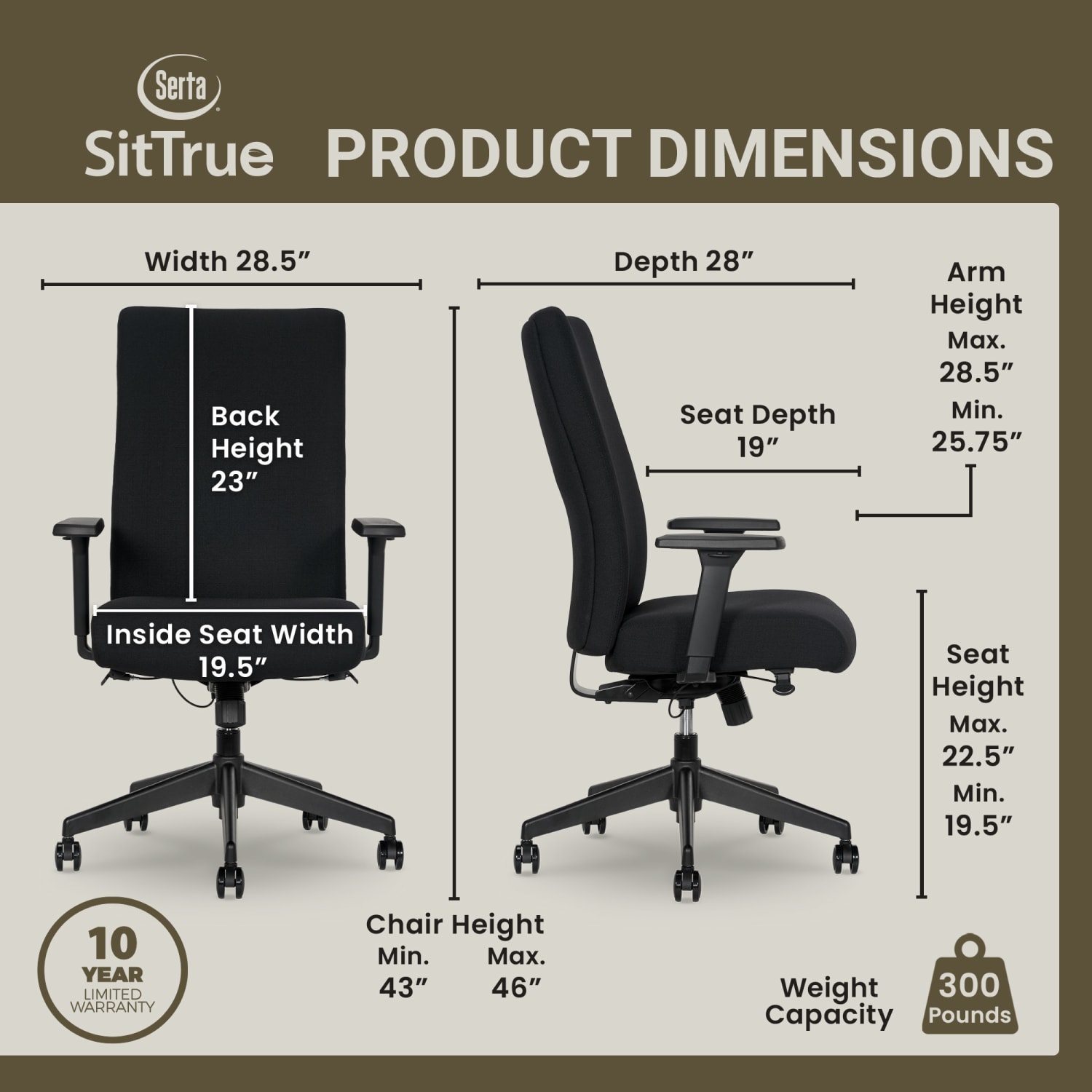 Serta Commercial Eco-2000 High-Back Ergonomic Fabric Chair, Black - Image 5
