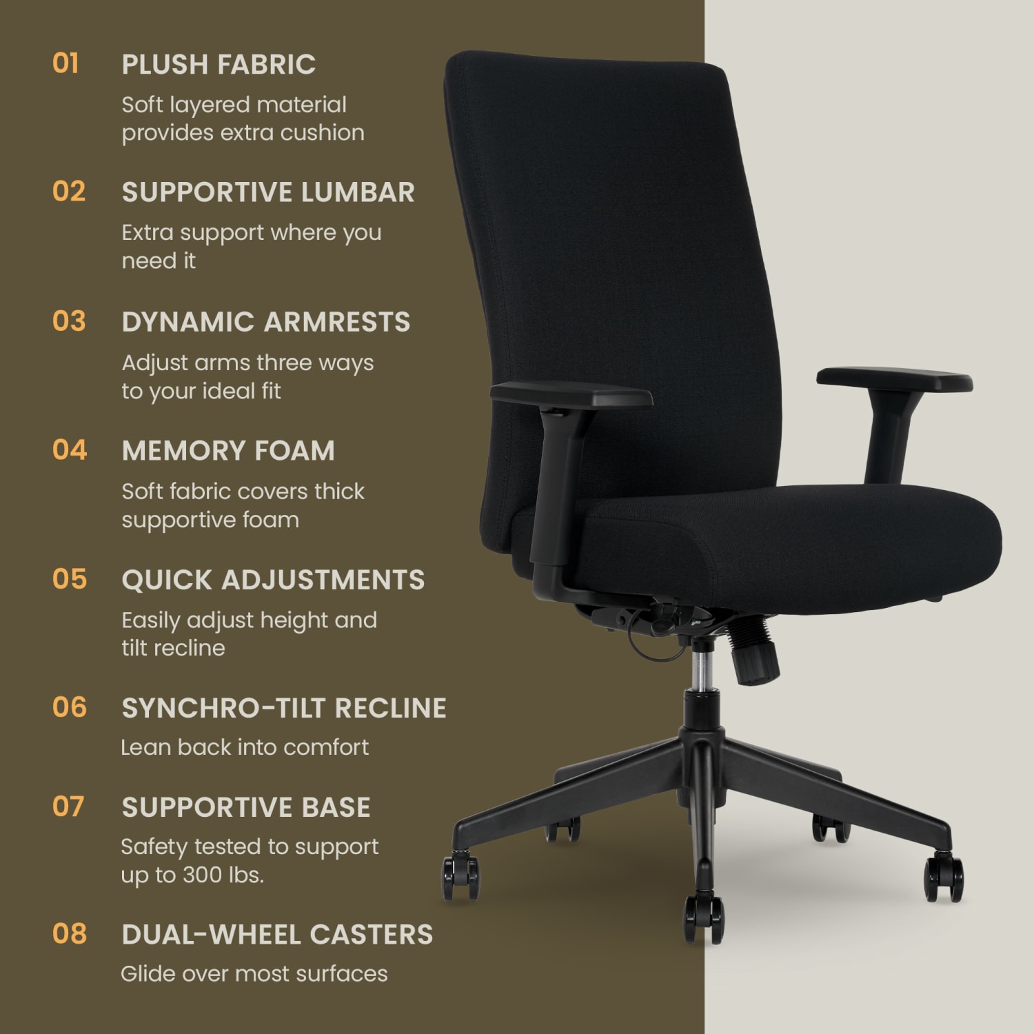 Serta Commercial Eco-2000 High-Back Ergonomic Fabric Chair, Black - Image 8