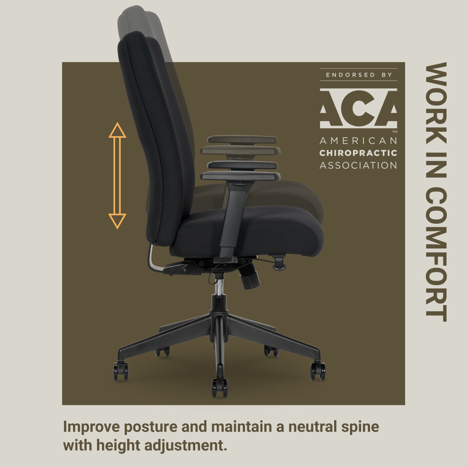 Serta Commercial Eco-2000 High-Back Ergonomic Fabric Chair, Black - Image 10