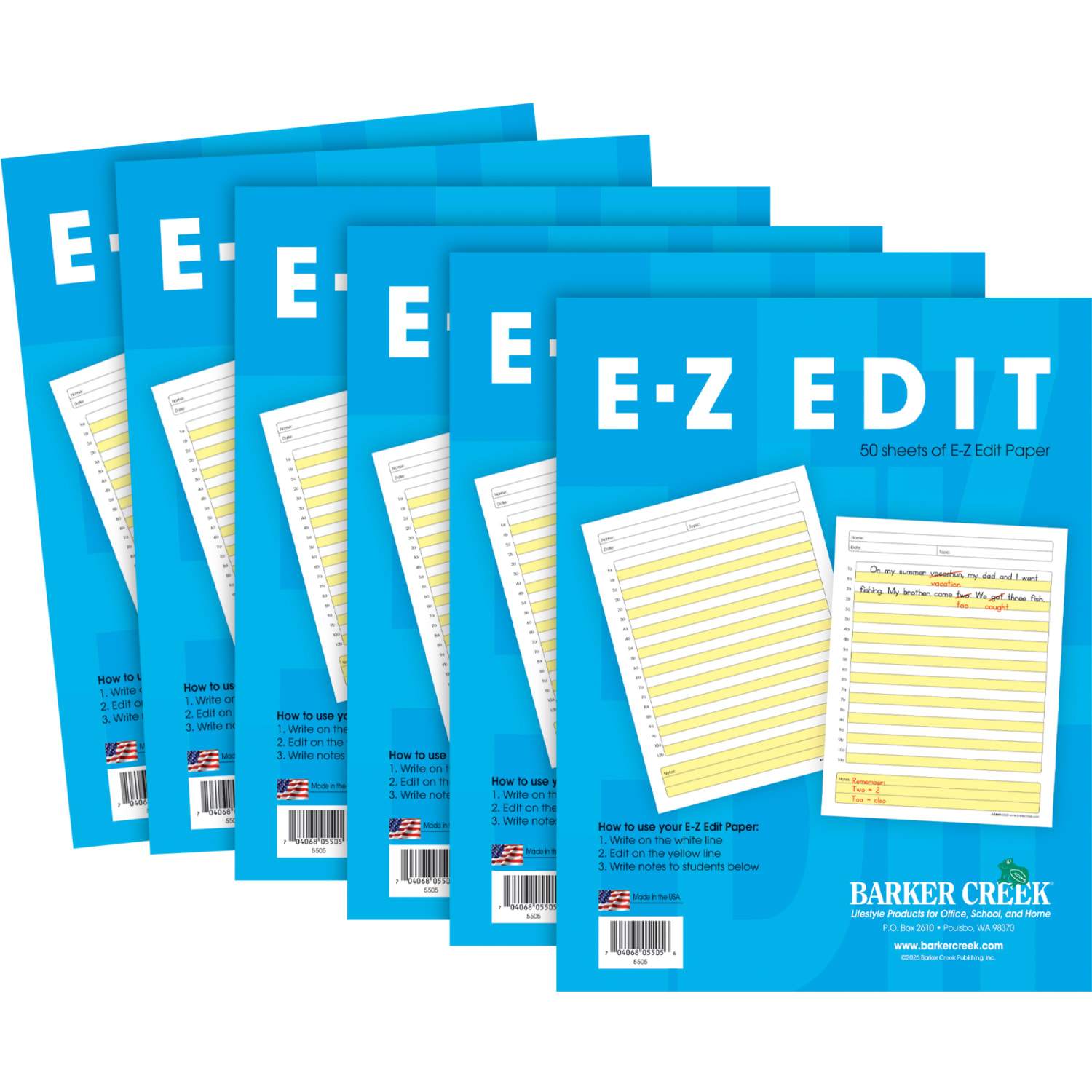 Barker Creek E-Z Edit Paper Set, Grades 1-College, 50 Sheets, Pack Of 6