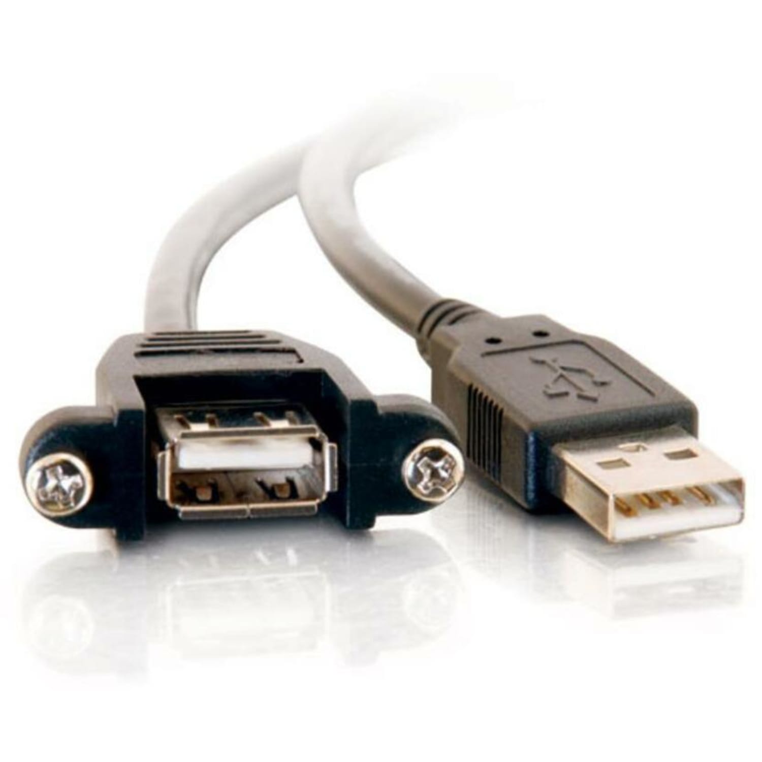 C2G 2ft Panel-Mount USB 2.0 A Male to A Female Cable - Type A Male USB - Type A Female USB - 2ft - Black - Image 4