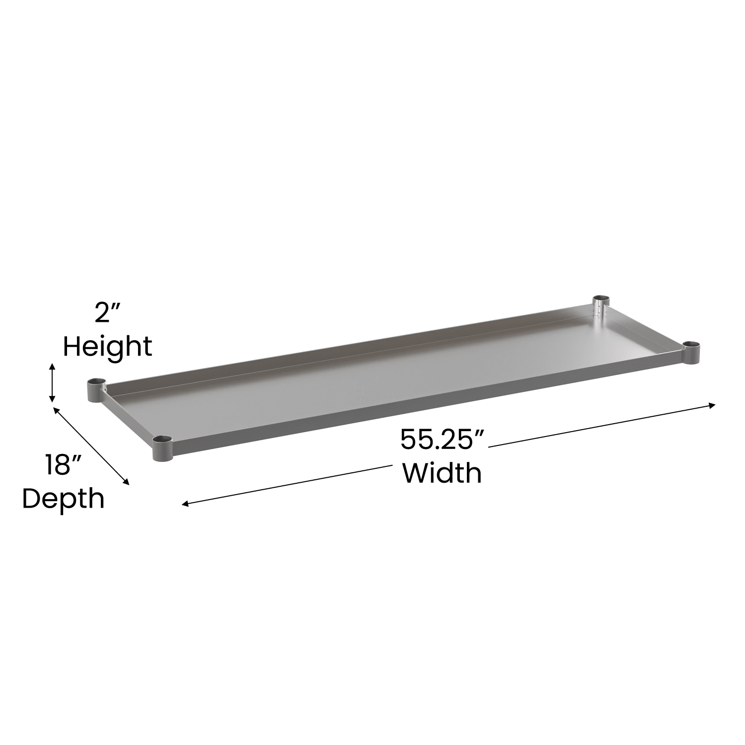 Flash Furniture Galvanized Adjustable Under Shelf For Prep And Work Tables, 2inH x 55-1/4inW x 18inD, Silver - Image 6