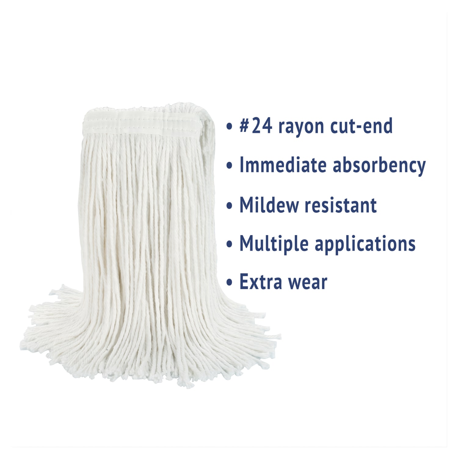 Boardwalk Cut-End Rayon Wet Mop Head, #24, White - Image 3