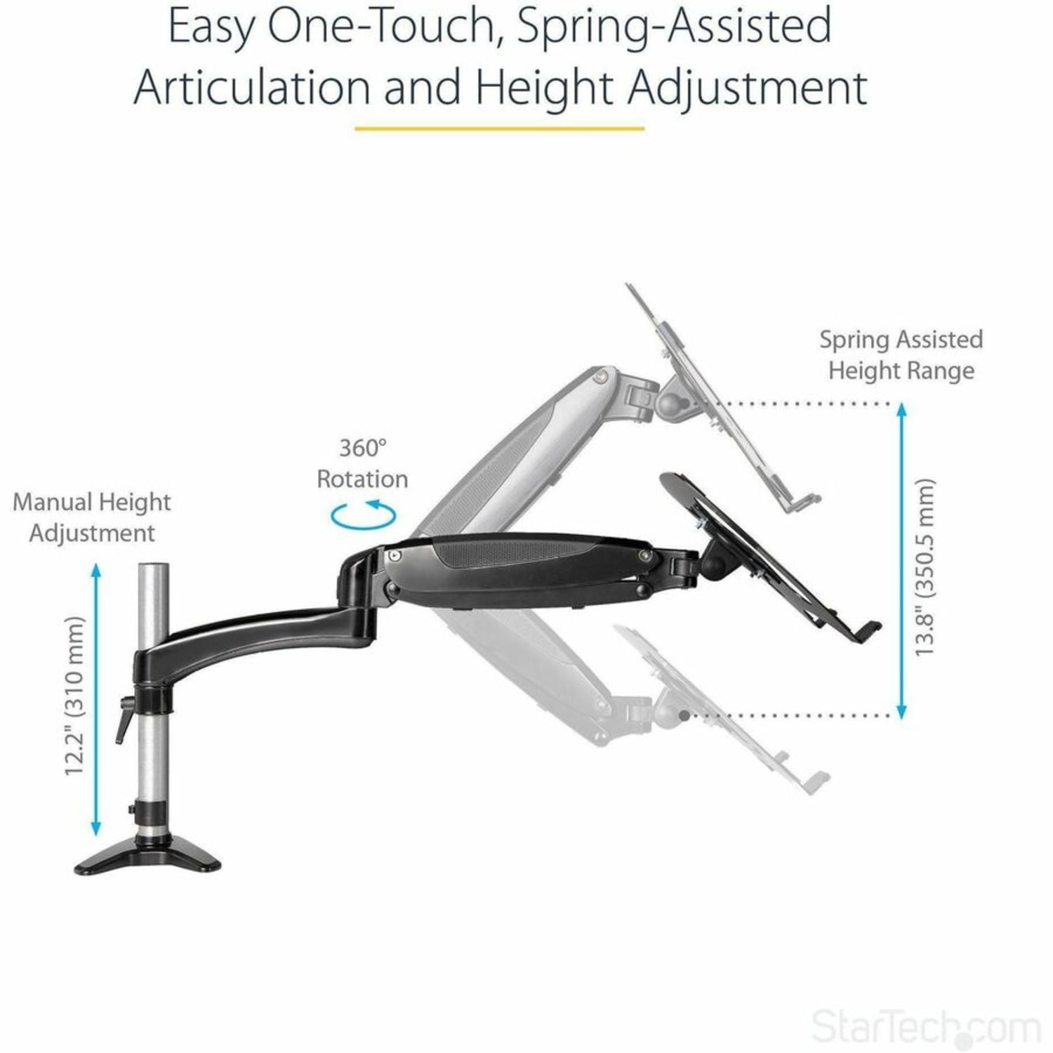 StarTech.com Desk Mount Laptop Arm, Full Motion Articulating Arm/Stand for Laptop or 34in (17.6lb/8kg) Monitor, VESA Mount Laptop Tray - Desk mount laptop arm/stand with tray - Or 34 inch monitor VESA mount (16:9/21:9) max 17.7lb - Image 6