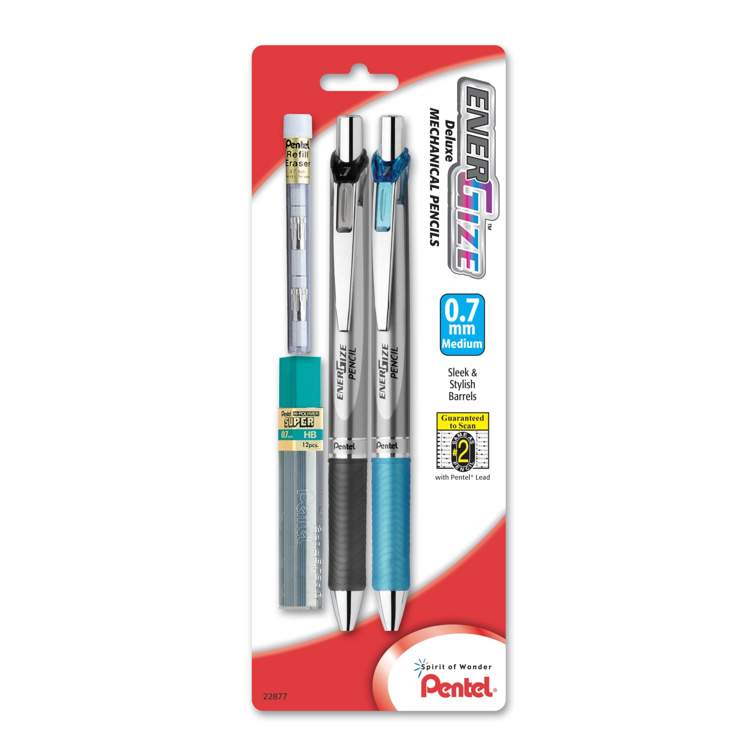 Pentel EnerGize Mechanical Pencils, Starter Set, 0.7 mm, Silver Barrel, Pack Of 2