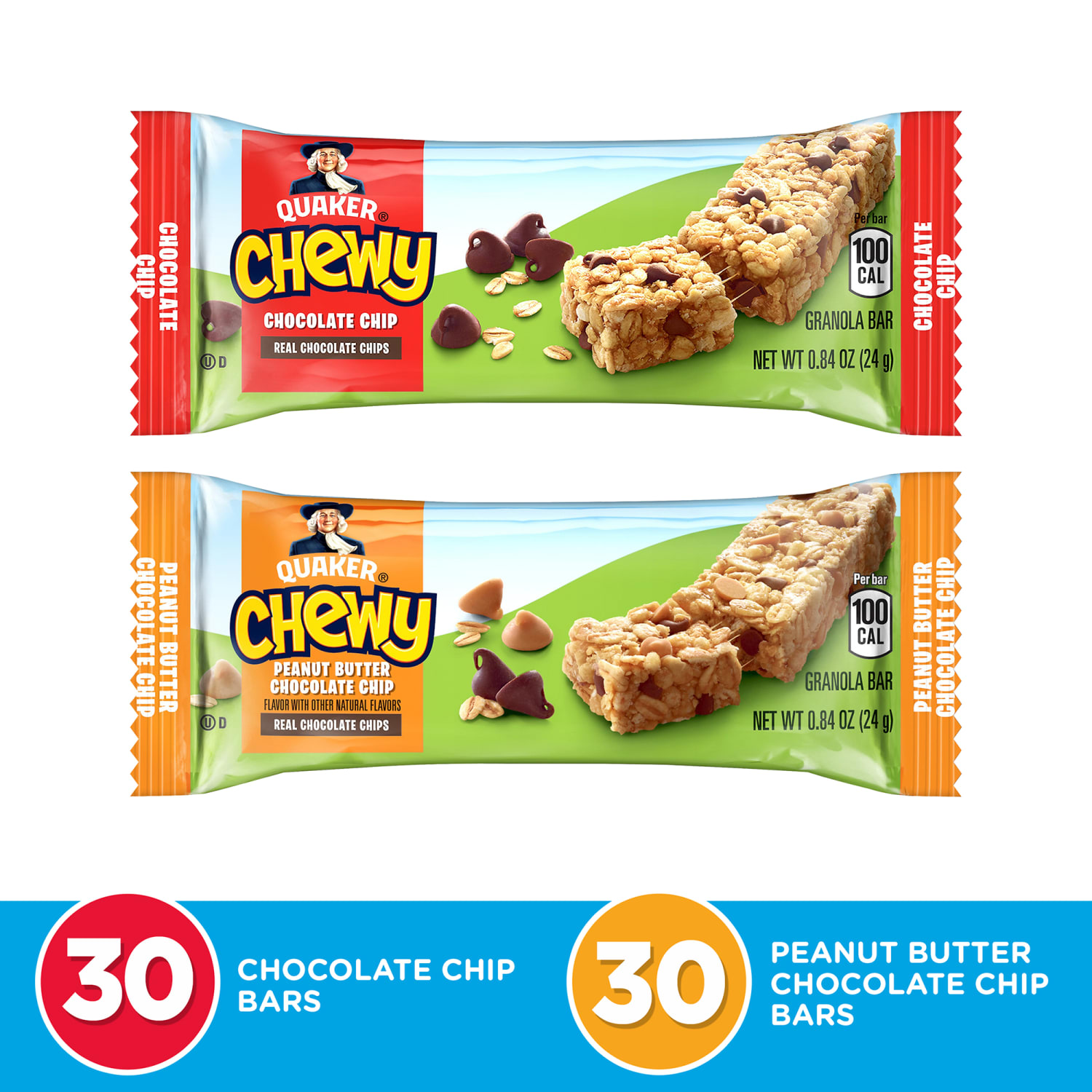 QUAKER Chewy Granola Bar Chocolate Chip & Peanut Butter Chocolate Chip Variety Pack 60 Bars - Image 3