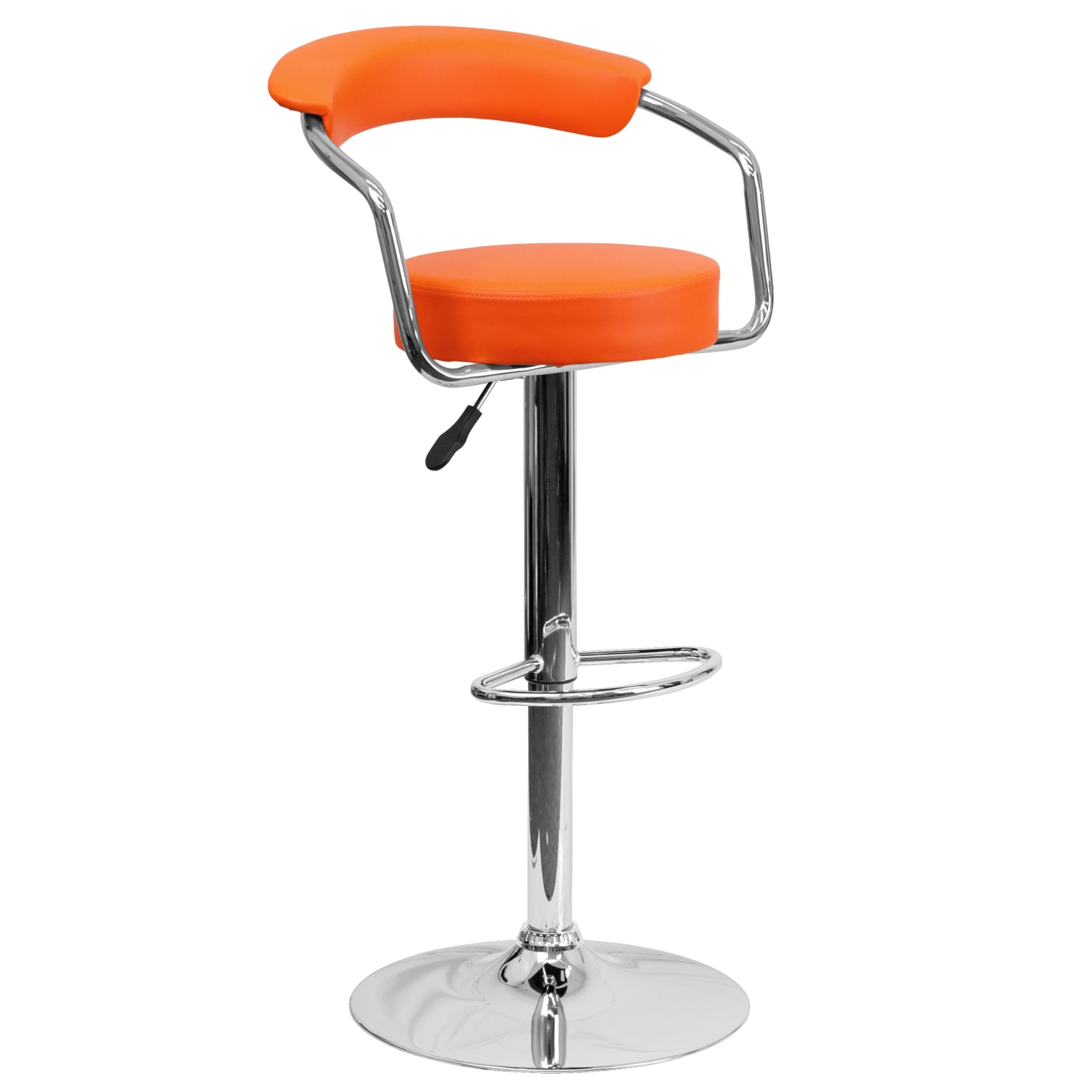 Flash Furniture Contemporary Vinyl Adjustable Height Barstool with Arms and Chrome Base, Orange - Image 3