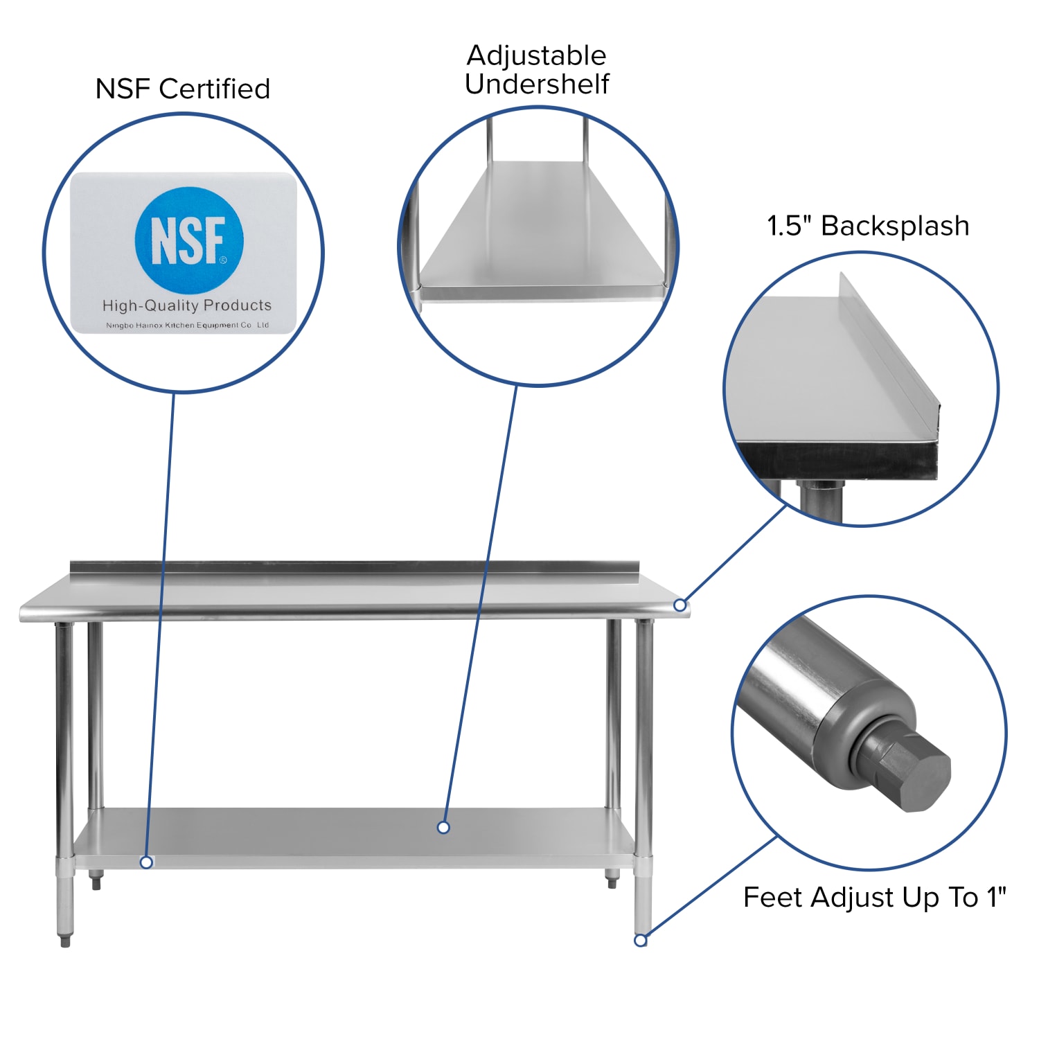 Flash Furniture Stainless Steel Prep And Work Table, 36inH x 60inW x 24inD, Silver - Image 5