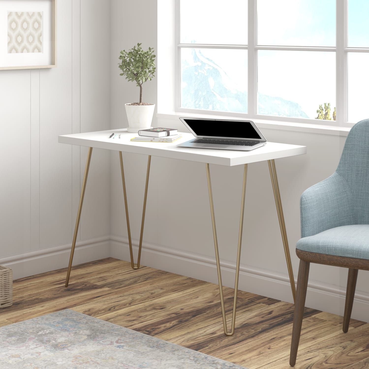 Ameriwood Home Owen 40inW Writing Desk, White/Gold - Image 6