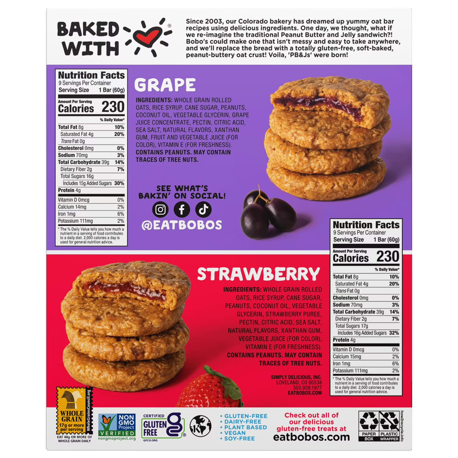 Bobos PB&J Oat Snacks Variety Pack, 2.1 Oz, Total Qty 18 - Image 3