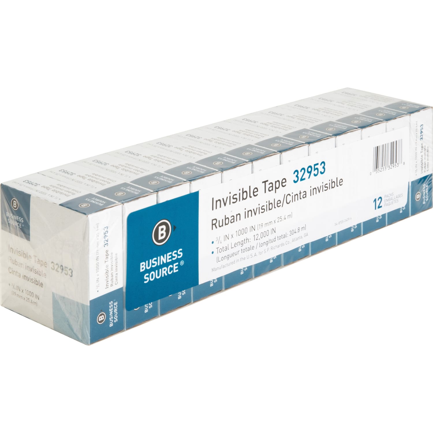 Business Source Premium Invisible Tape Value Pack - 27.78 yd Length x 0.75in Width - 1in Core - Clear - For Multipurpose, Splicing, Mending, Holding - 12 / Pack - Image 4