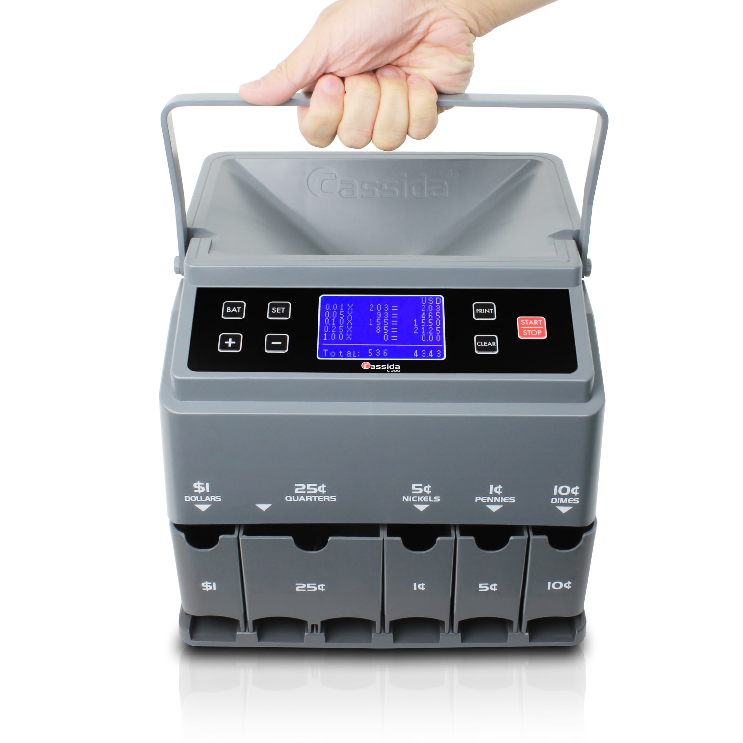 Cassida C300 Professional USD Coin Counter, Sorter And Wrapper/Roller, 10inH x 11inW x 11inD, Gray - Image 4