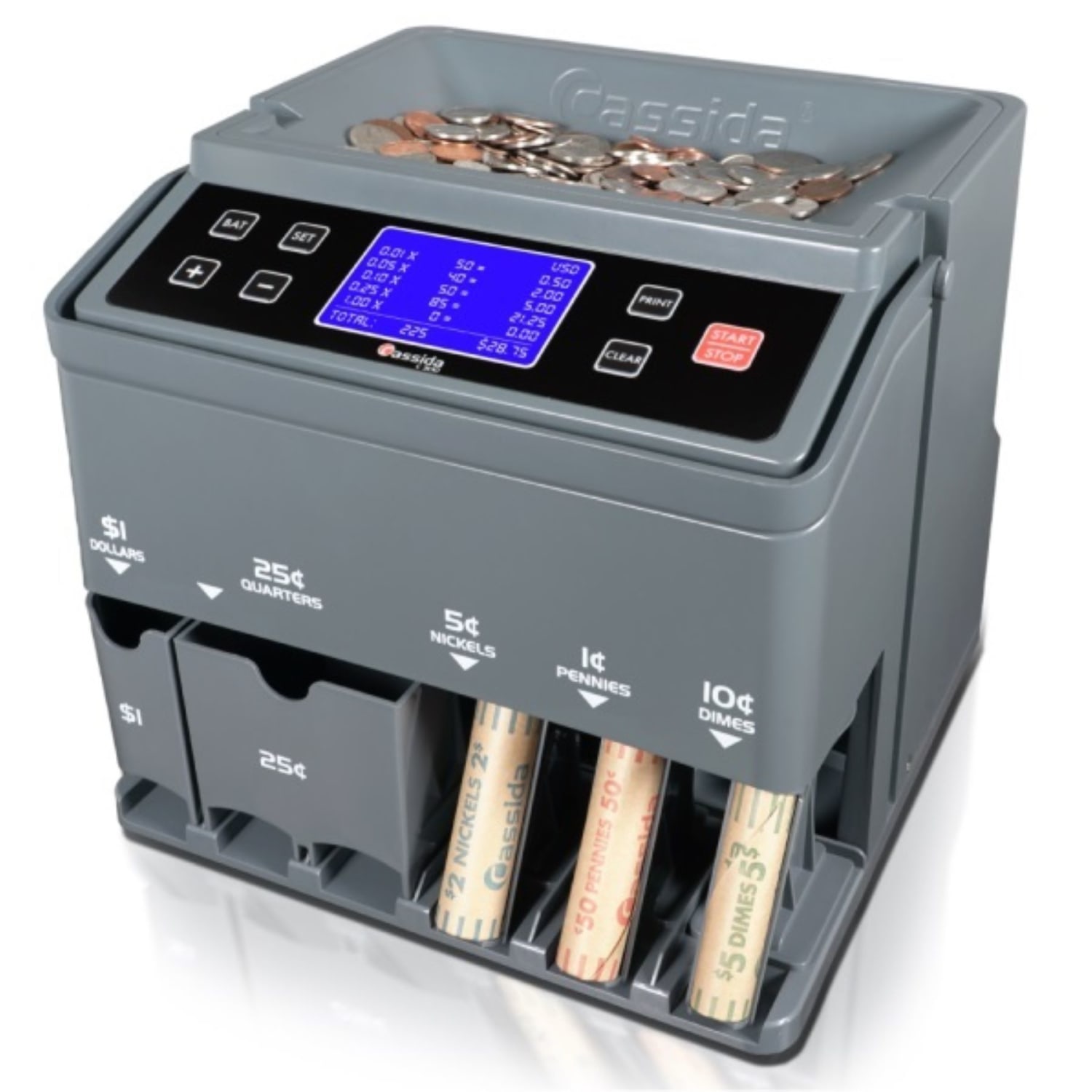 Cassida C300 Professional USD Coin Counter, Sorter And Wrapper/Roller, 10inH x 11inW x 11inD, Gray - Image 5