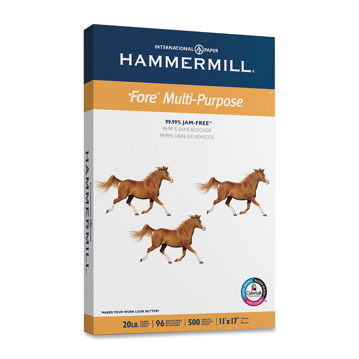 Hammermill Fore Multi-Use Printer & Copy Paper, 1 Ream, White, Ledger (11in x 17in), 500 Sheets Per Ream, 20 Lb, 28 Lb, 96 Brightness