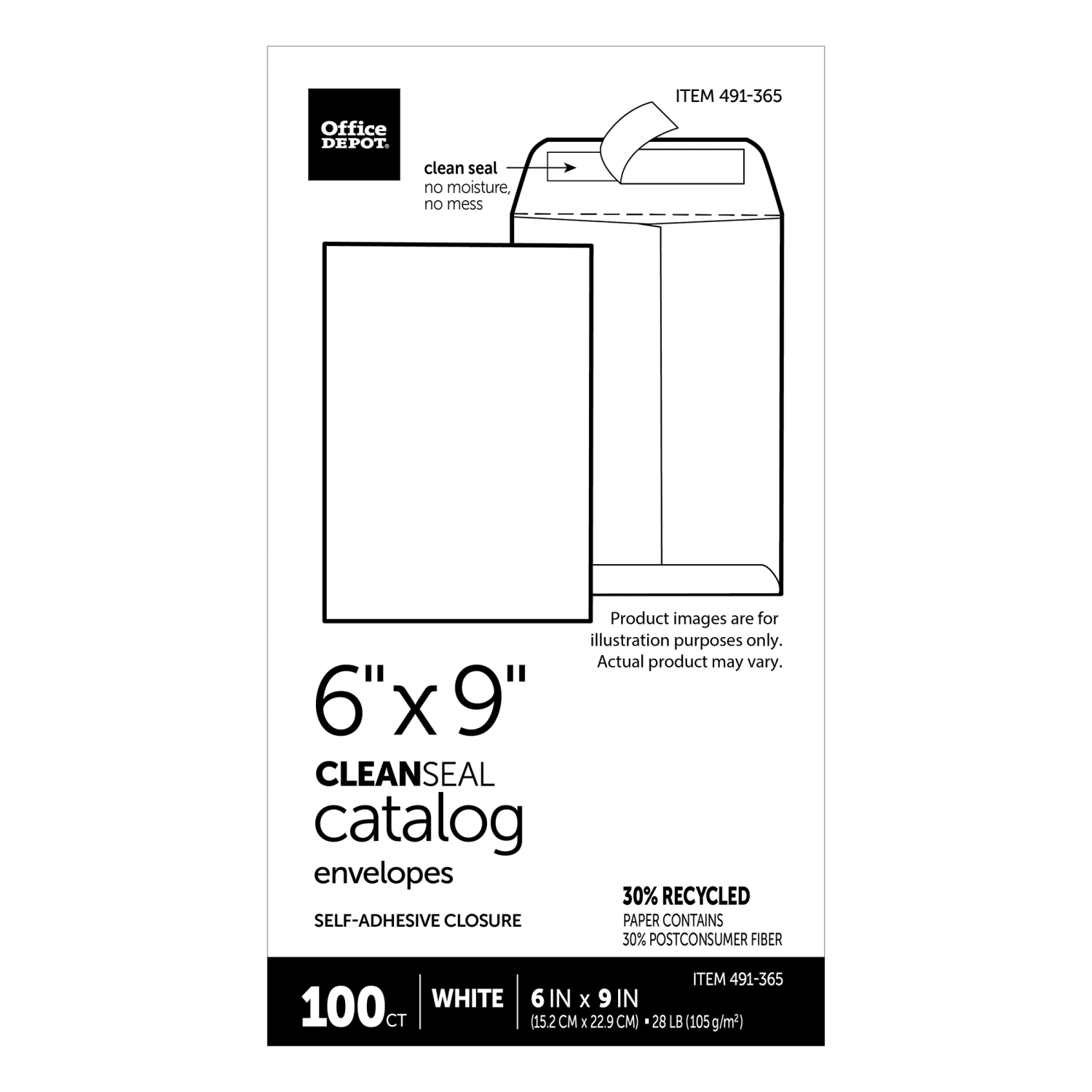 Office Depot Brand 6in x 9in Catalog Envelopes, Clean Seal, 30% Recycled, White, Box Of 100 - Image 5