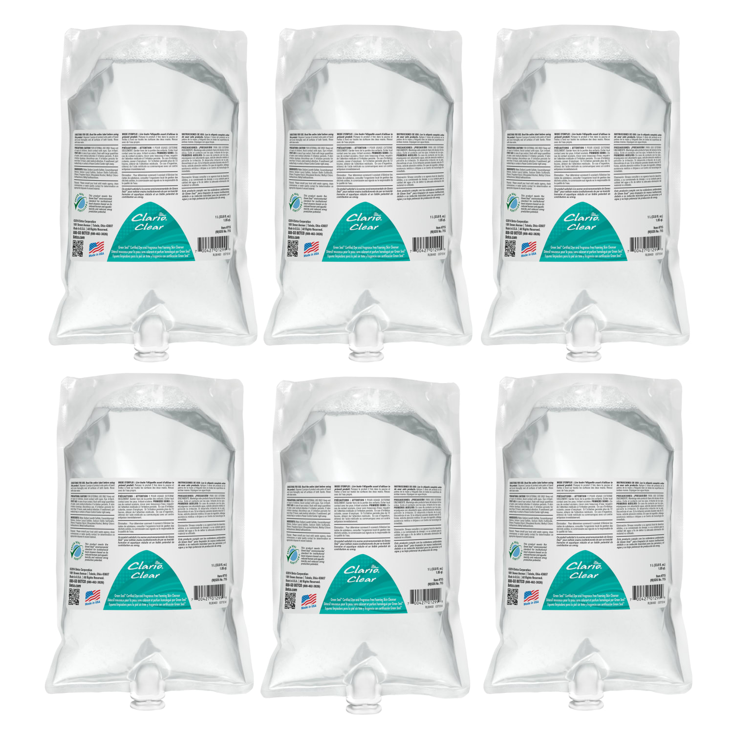 Betco Clario Clear Foaming Skin Cleanser, 1,000 mL, Case Of 6 - Image 3