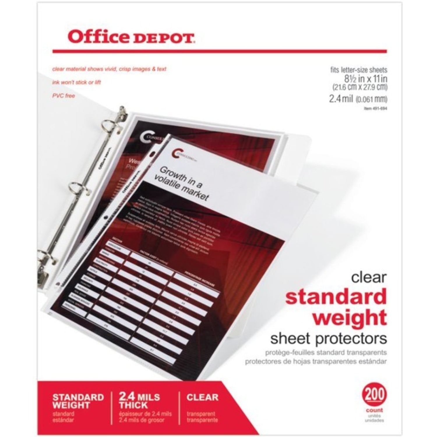 Office Depot Brand Standard Weight Sheet Protectors, 8-1/2in x 11in, Clear, Pack Of 200 - Image 5
