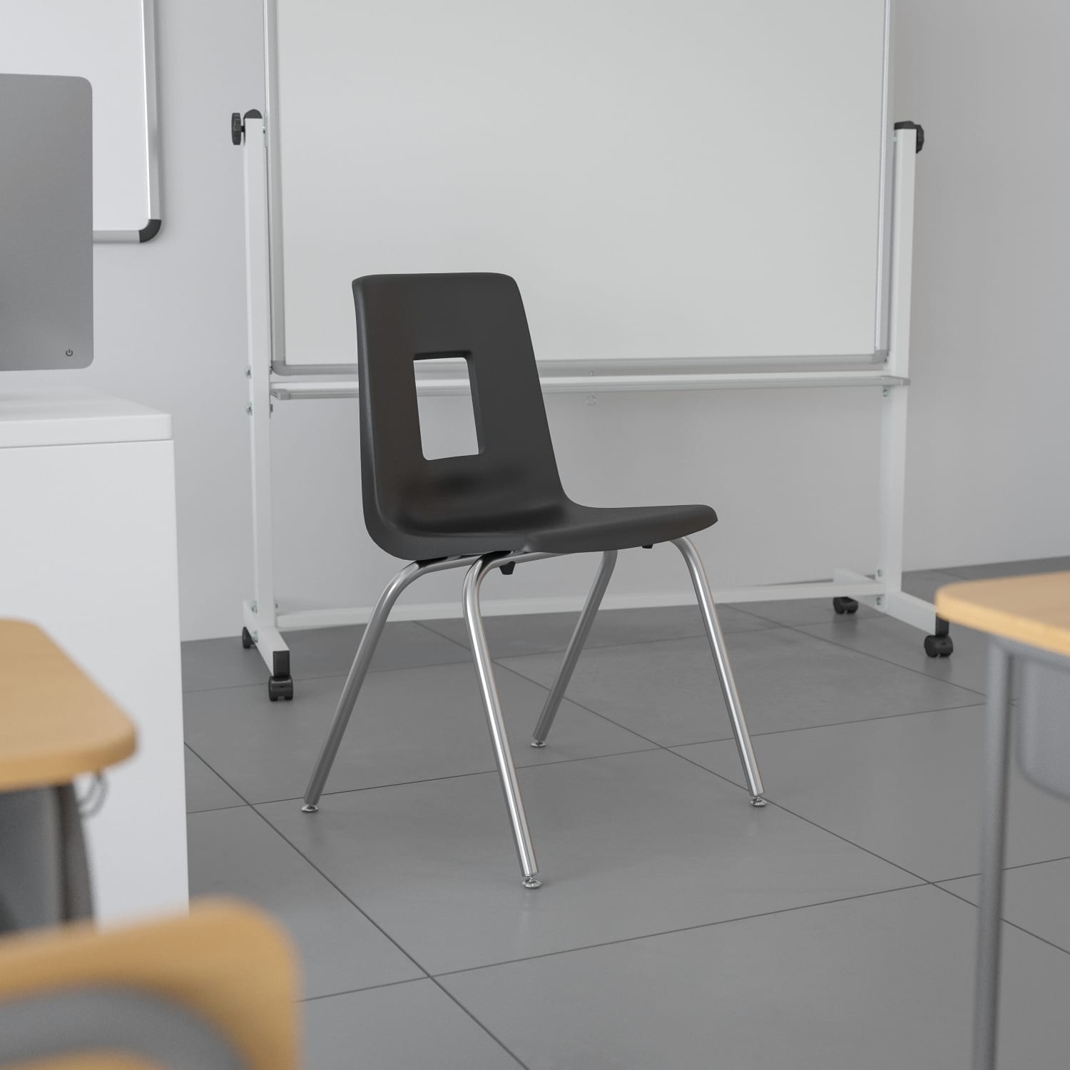 Flash Furniture Advantage Student Stacking School Chair, Black/Silver, ADVSSC18BLK
