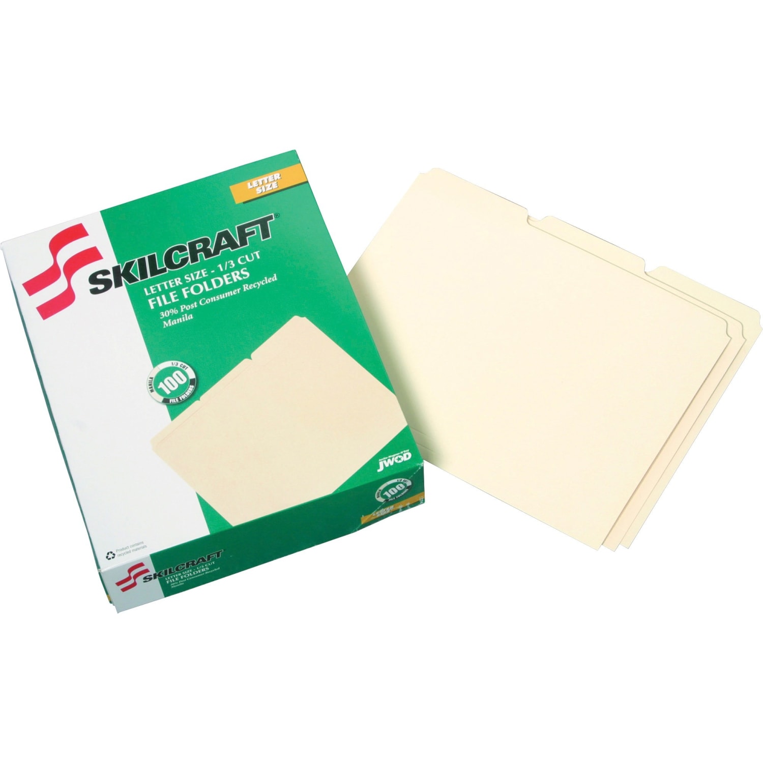 SKILCRAFT File Folders, 1/3 Cut, Letter Size, 30% Recycled, Manila, Pack of 100 - Image 3