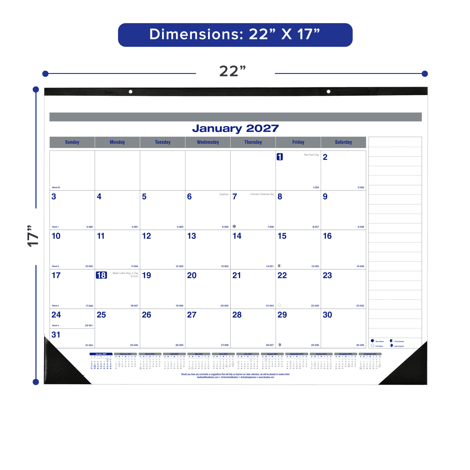 2027 Blueline Net Zero Carbon Monthly Desk Pad Calendar, 22in x 17in, 100% Recycled, Blue/White, January To December, C177847, Total Qty 1 - Image 3