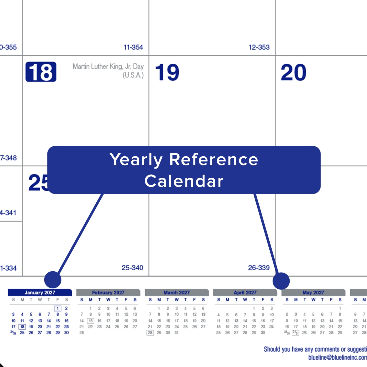 2027 Blueline Net Zero Carbon Monthly Desk Pad Calendar, 22in x 17in, 100% Recycled, Blue/White, January To December, C177847, Total Qty 1 - Image 6