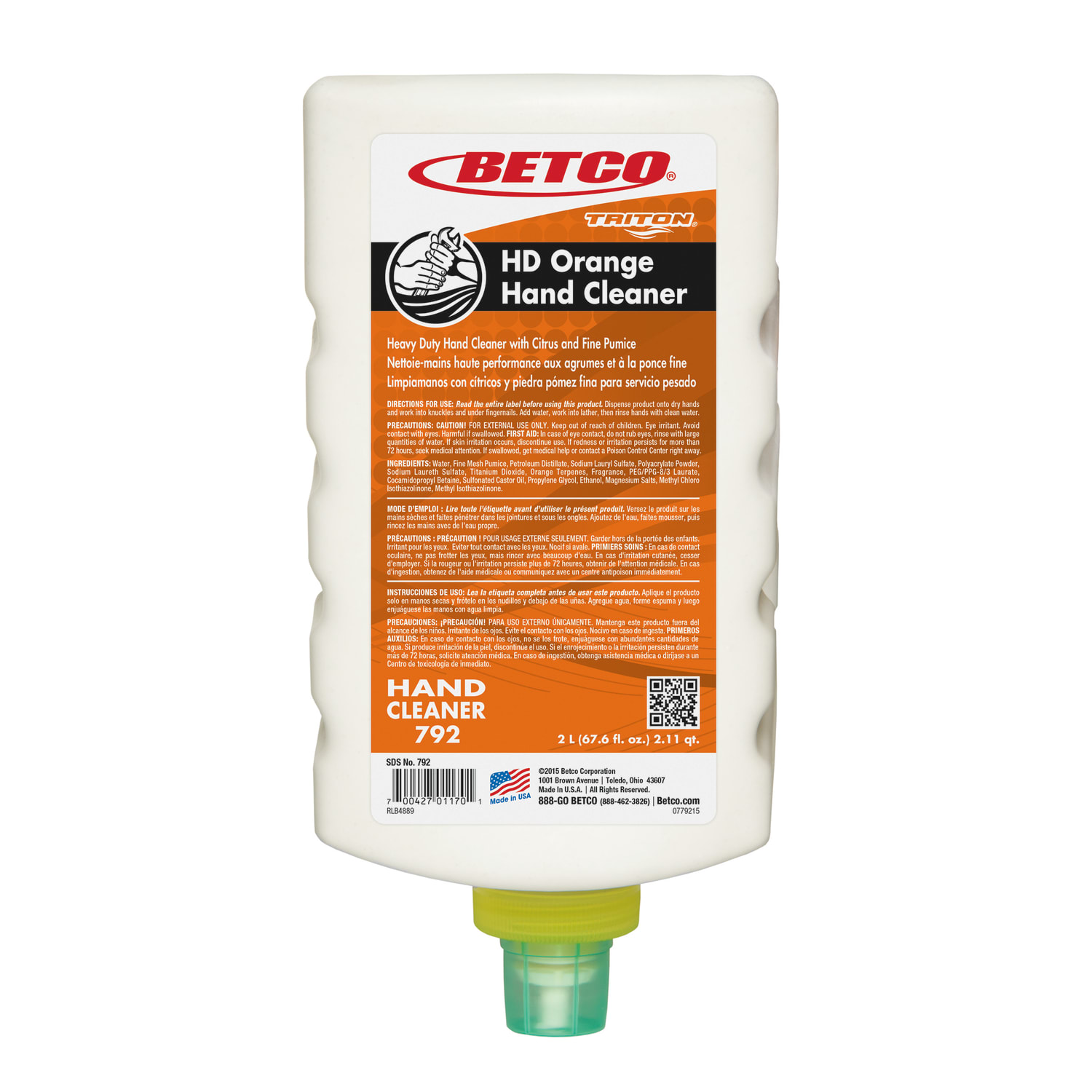 Betco Triton HD-792 Heavy-Duty Hand Cleanser, 2 Liters, Case Of 6 Bottles - Image 3