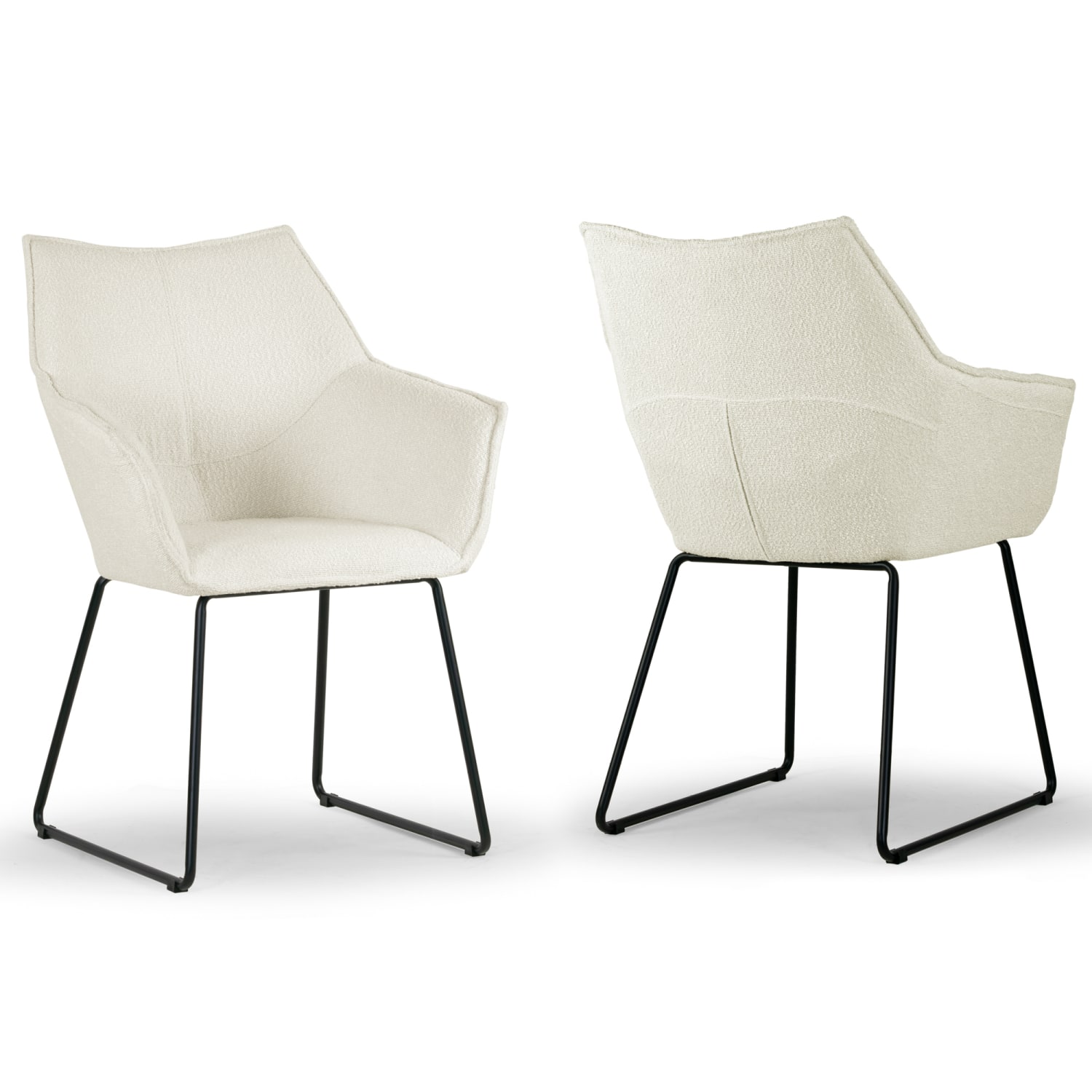 Glamour Home Amna Boucle Accent Arm Chairs With Metal Legs, Cream, Set Of 2 Chairs