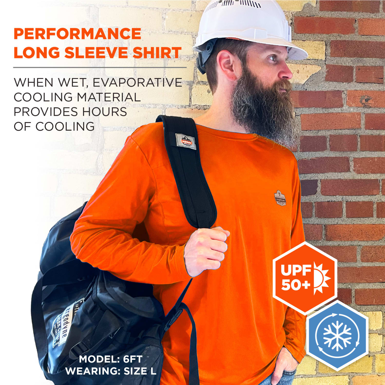 Ergodyne Chill-Its 6689 Cooling Long Sleeve Sun Shirt With UV Protection, 3XL, Orange - Image 3