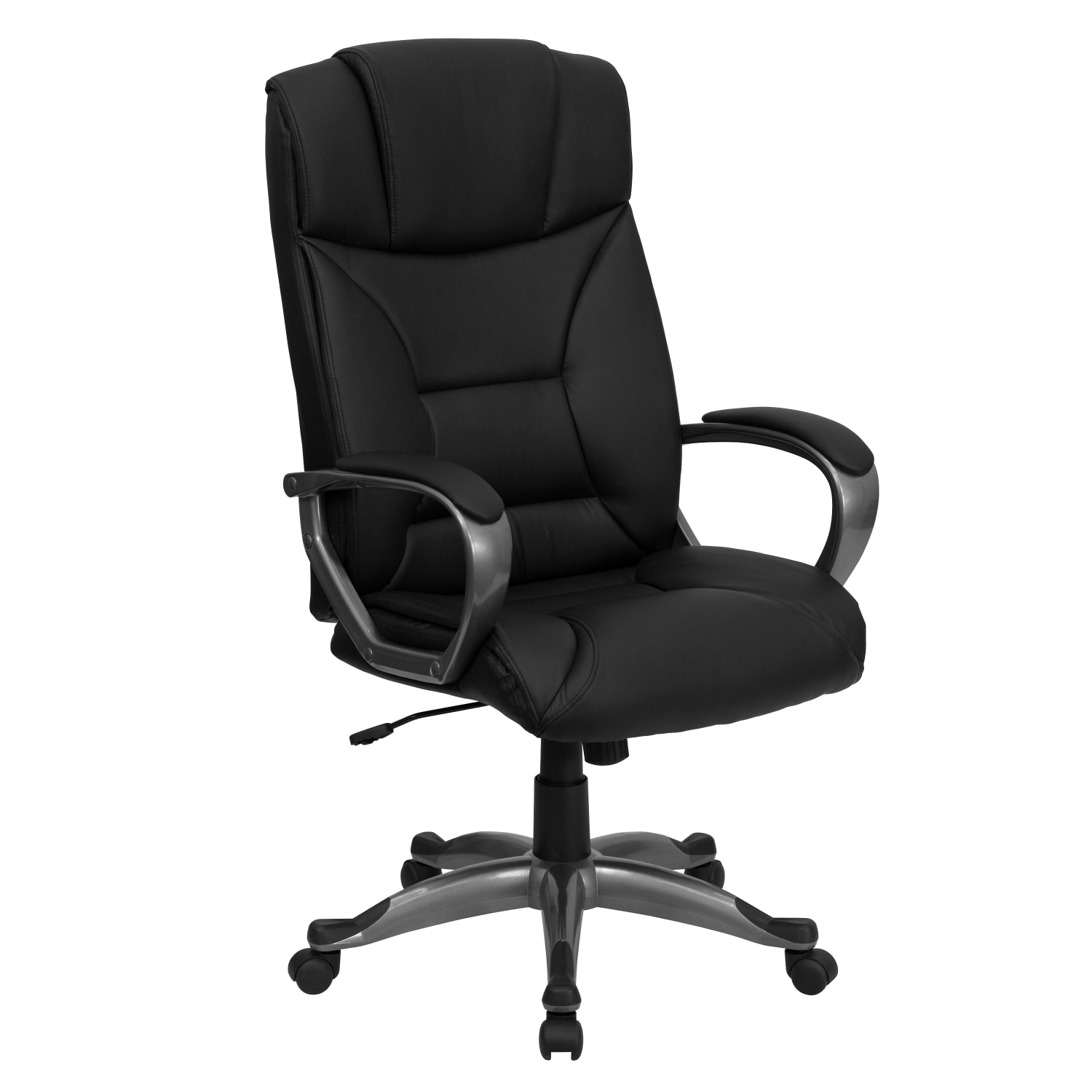 Flash Furniture Ergonomic LeatherSoft High Back Executive Office Chair With Lip Edge Base And Arms Black PopularChairscom