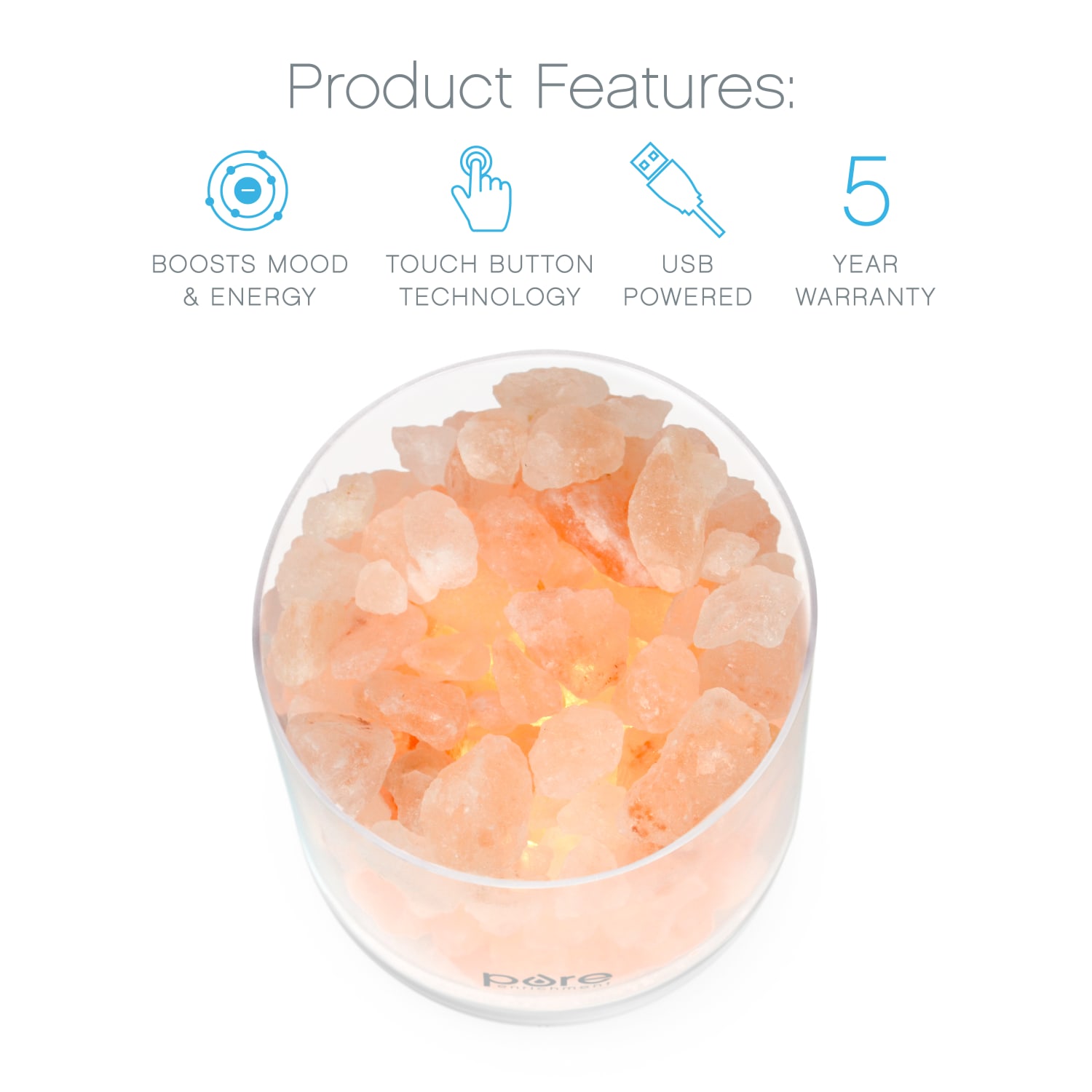 Pure Enrichment PureGlow USB Salt Lamp, 4-3/8inH x 4-1/2inW x 4-1/2inL, Pink - Image 3