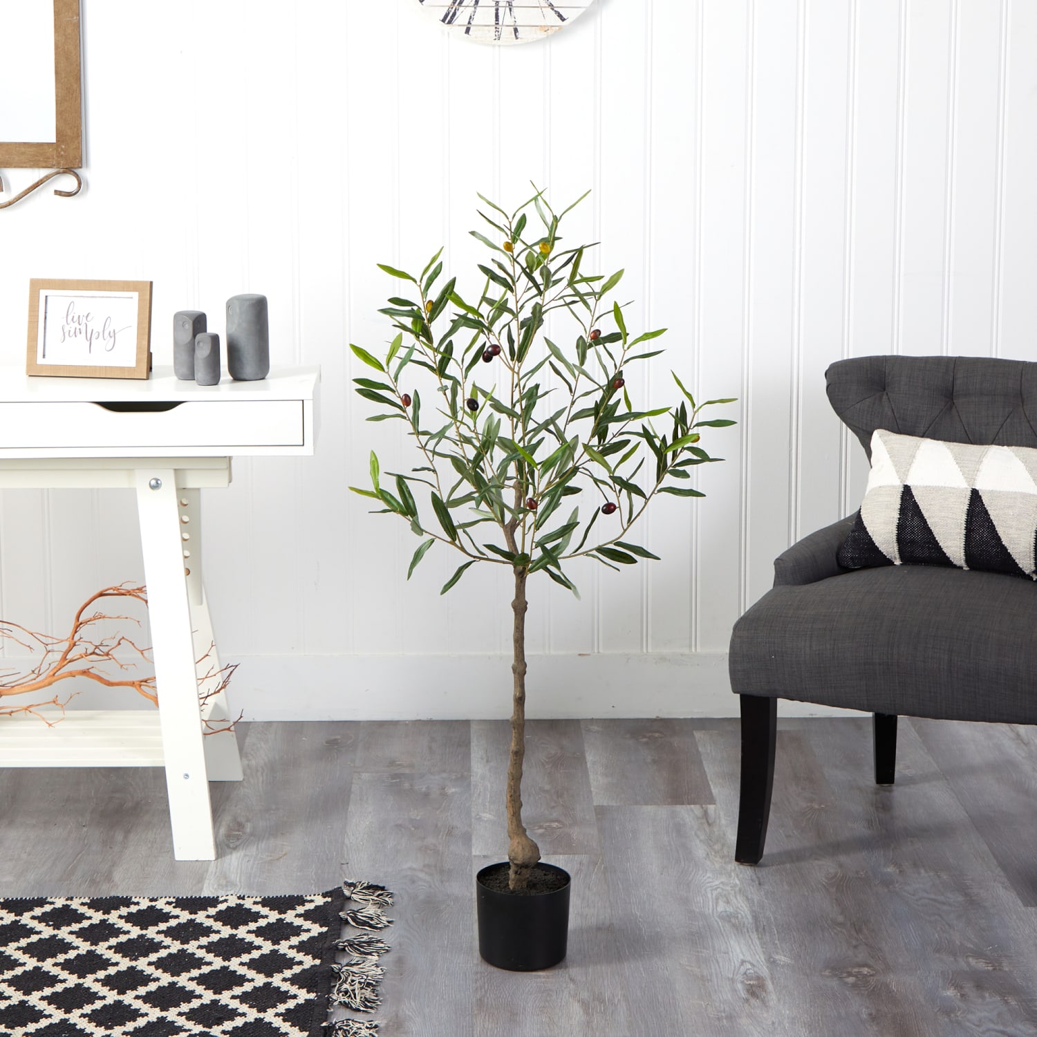 Nearly Natural Olive Tree 48inH Artificial Plant With Planter, 48inH x 20inW x 12inD, Green/Black - Image 4