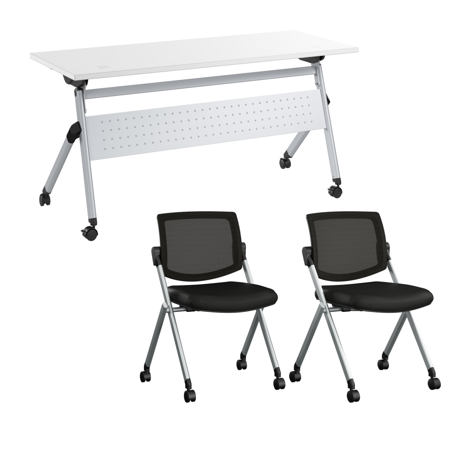 Bush Business Furniture Envision 60inW Folding Training Table and 2 Folding Chairs, White/Cool Gray Metallic, Standard Delivery - Image 3