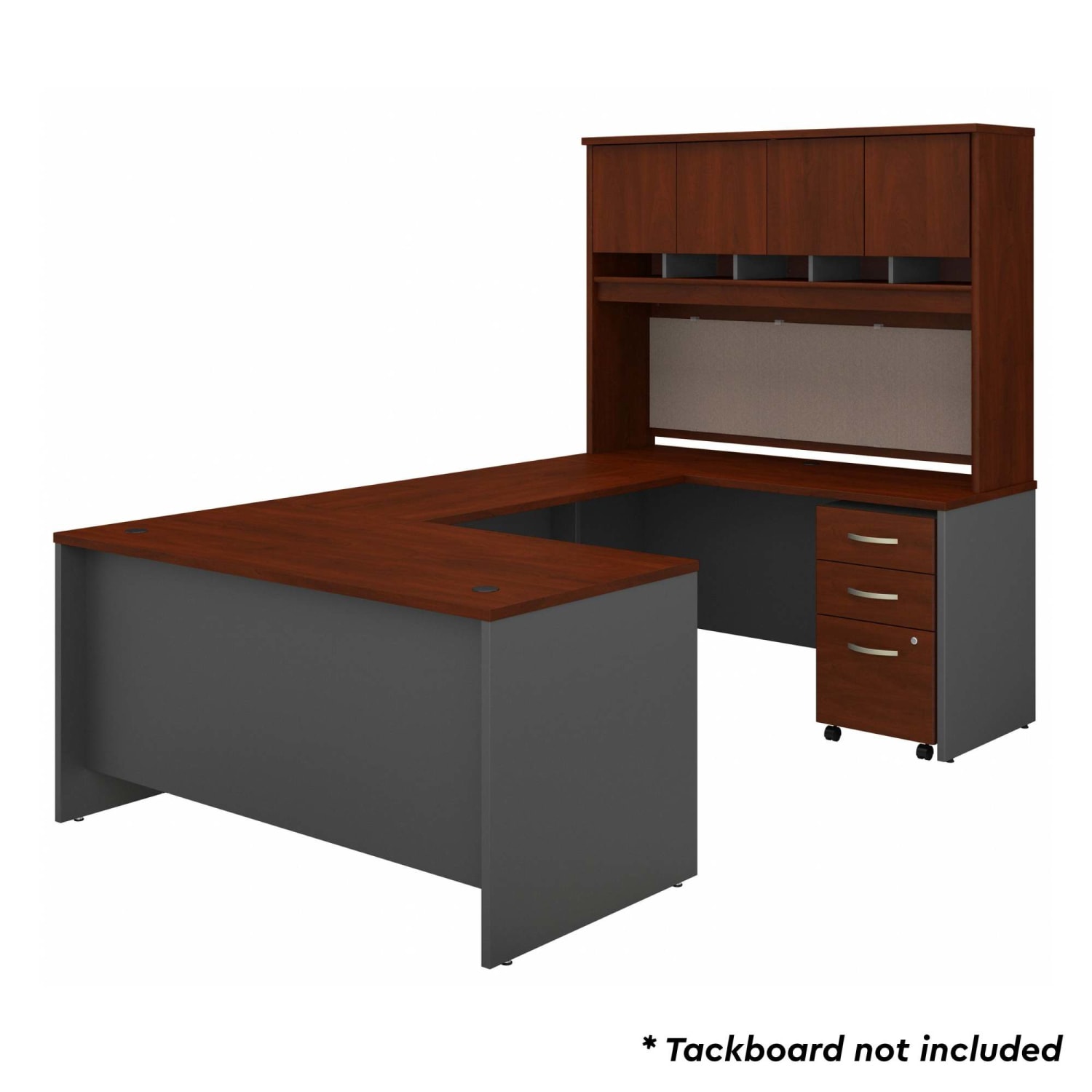 Bush Business Furniture 60inW U-Shaped Corner Desk With Hutch And Mobile File Cabinet, Hansen Cherry/Graphite Gray, Standard Delivery - Image 3