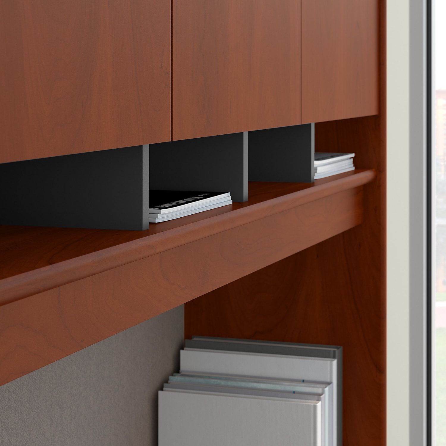 Bush Business Furniture 60inW U-Shaped Corner Desk With Hutch And Mobile File Cabinet, Hansen Cherry/Graphite Gray, Standard Delivery - Image 6