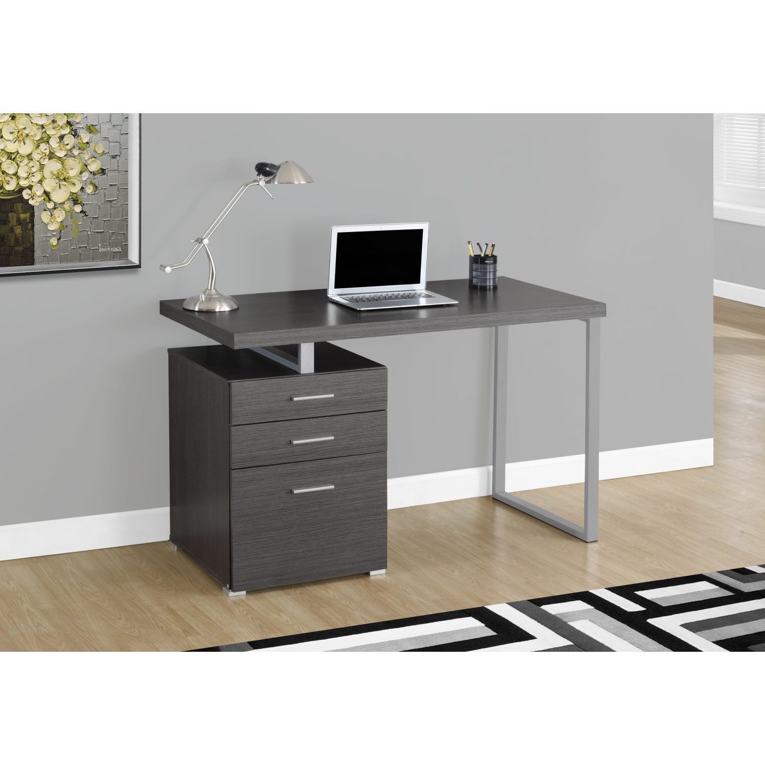 Monarch Specialties 48inW Computer Desk With Left/Right-Pedestal, Gray - Image 3