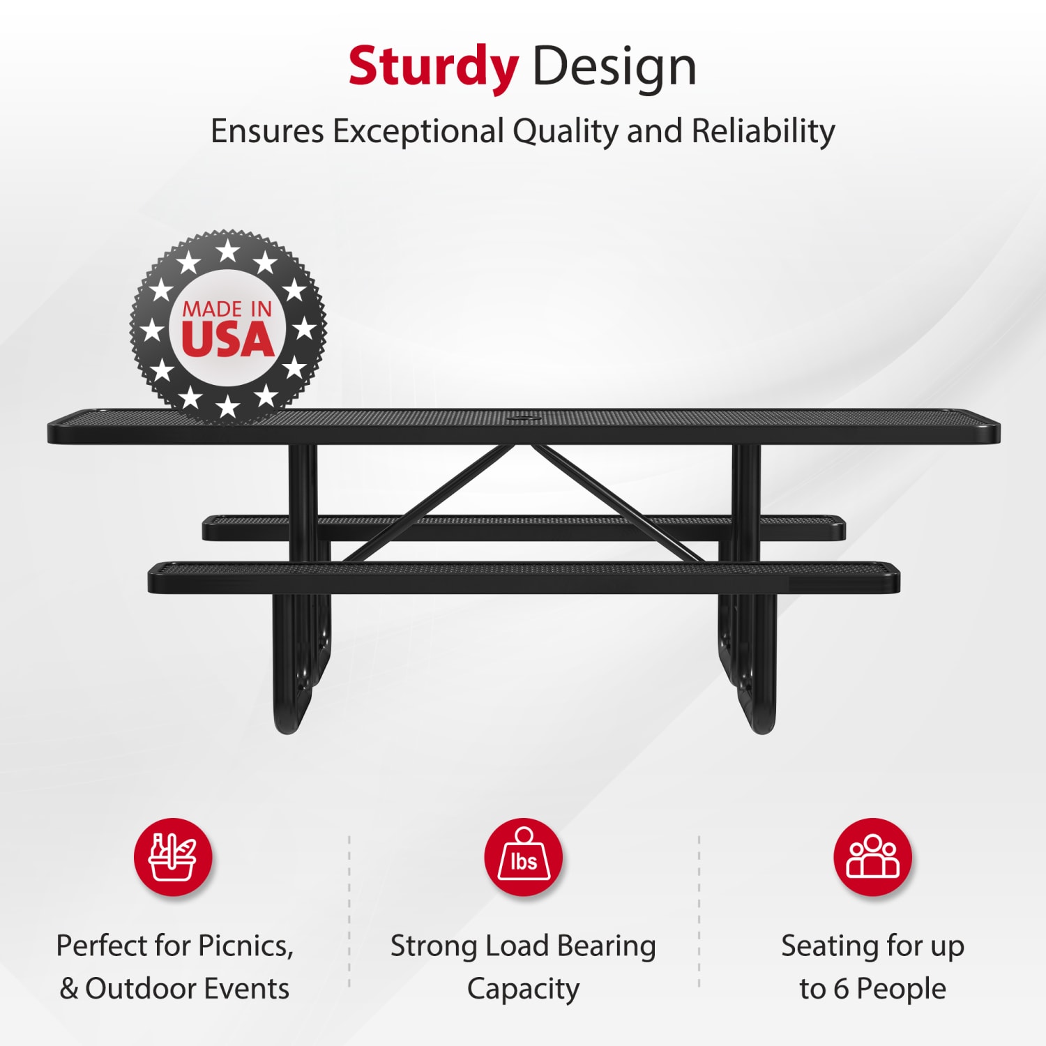 Leisure Craft Rectangle ADA Outdoor Picnic Table, 29-11/16inH x 96inW x 62inD, Black - Image 3